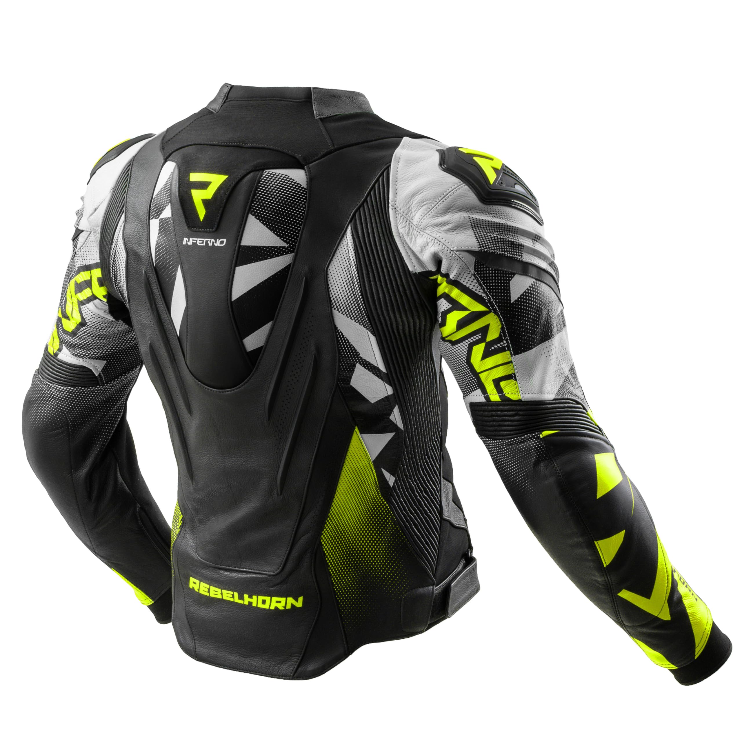 REBELHORN Inferno Motorradjacke Herren | Leder | Ellbogen, Schulter und Rückenprotektor RE ZRO Stufe 2 | Schulterschleifer | In&Out Winddicht Weste | Belüftungspaneele | Größen bis 62