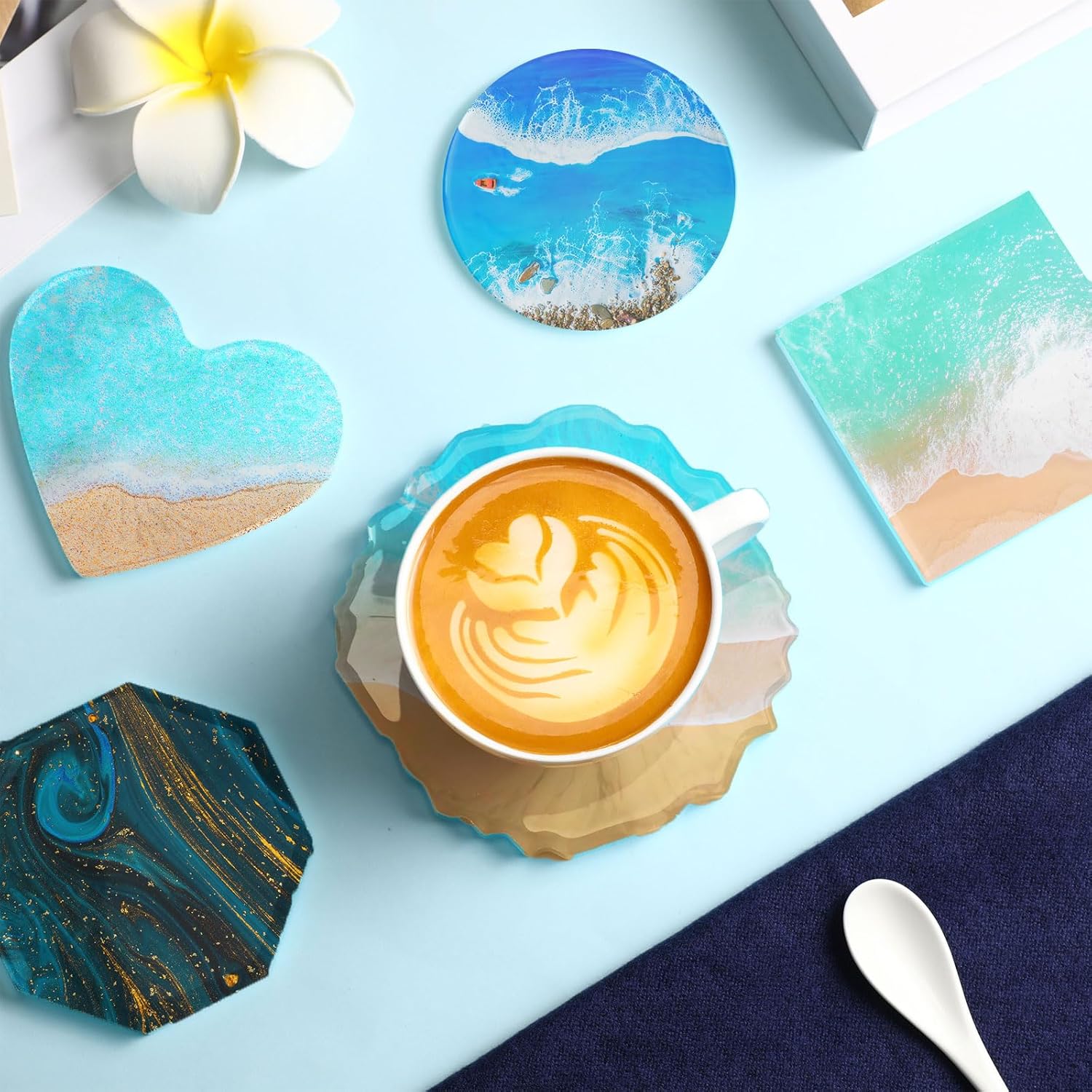 25 Pcs Coaster Molds for Epoxy Silicone Resin Coaster Molds Set with Storage Box for DIY Cups Mats Art Craft Home Decoration, 5 Styles(Flat Style)