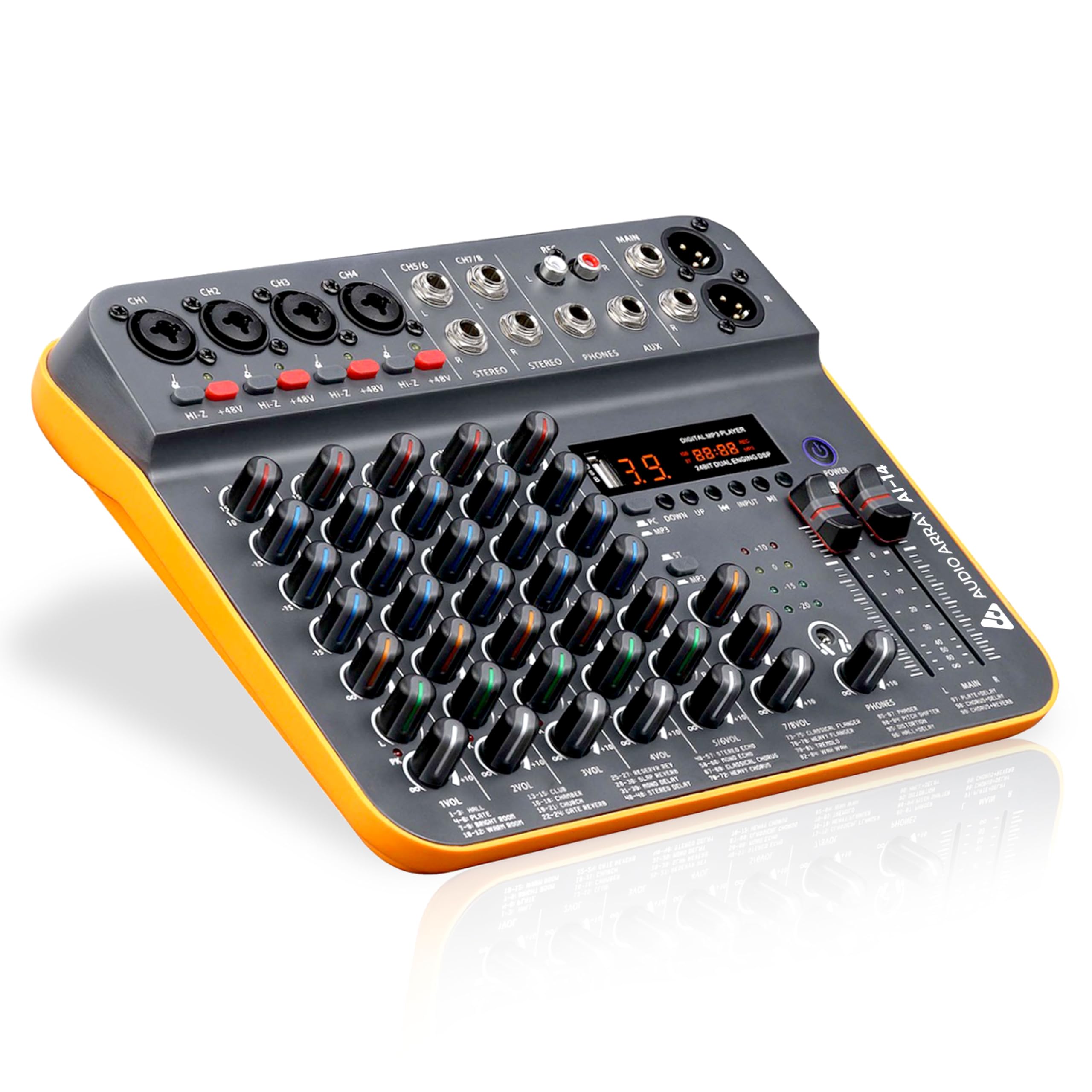 Audio Array 8-Channel Hybrid USB Audio Mixer with 8 Analog & 2 Digital Channels (L+R), 48kHz/16-Bit, +50dB Gain, Combo XLR, +48, Hi-Z, 3-Band EQ, 99 DSP FX, Bluetooth, Balanced XLR Output | AI-14 discount deal