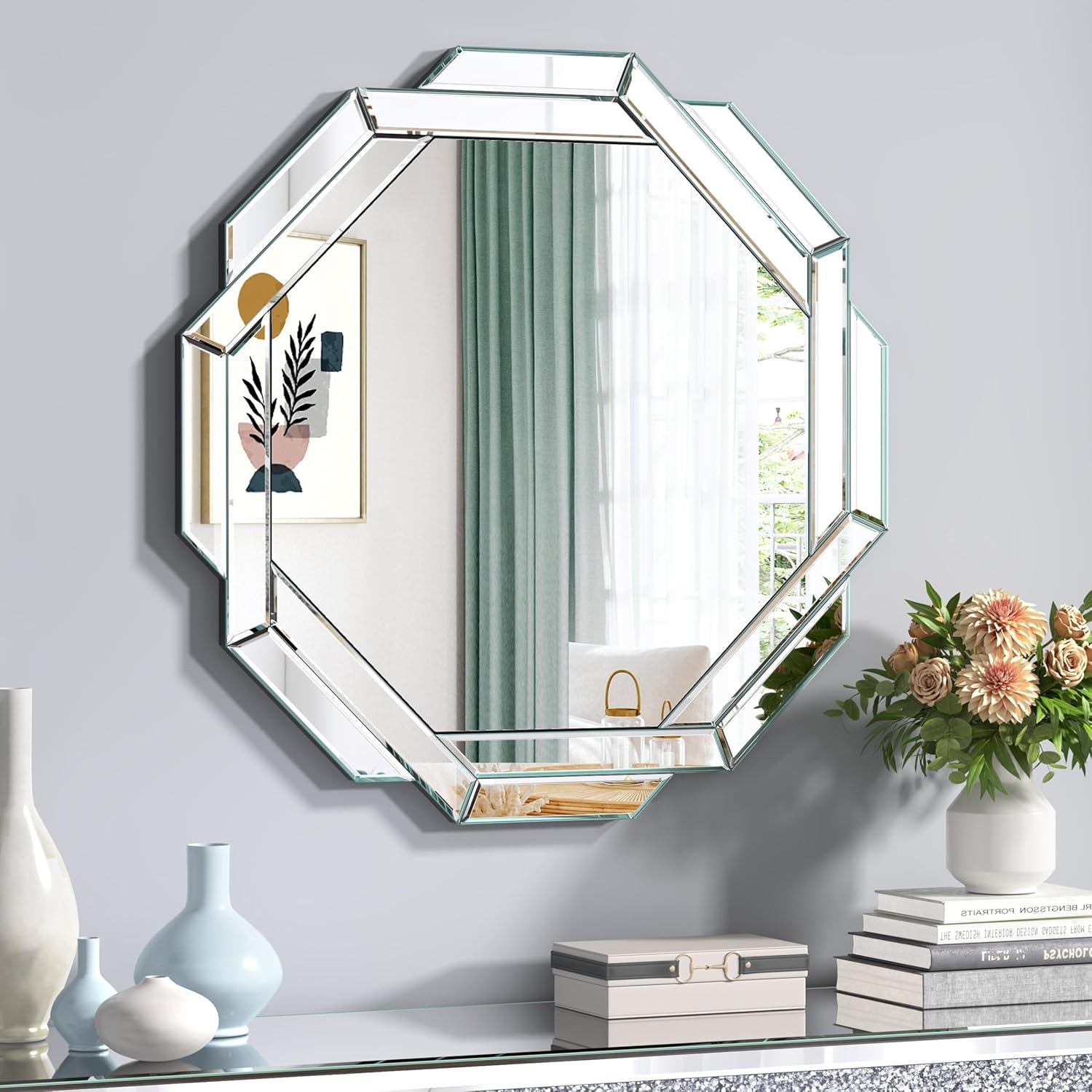 Bathroom Mirror-24”X24” Wall Mirrors Decorative, Beveled Edge Frameless Mirror for Wall, Bathroom, Vanity Room, Bedroom, Living Room and Enterway Silver 24"L x 24"W