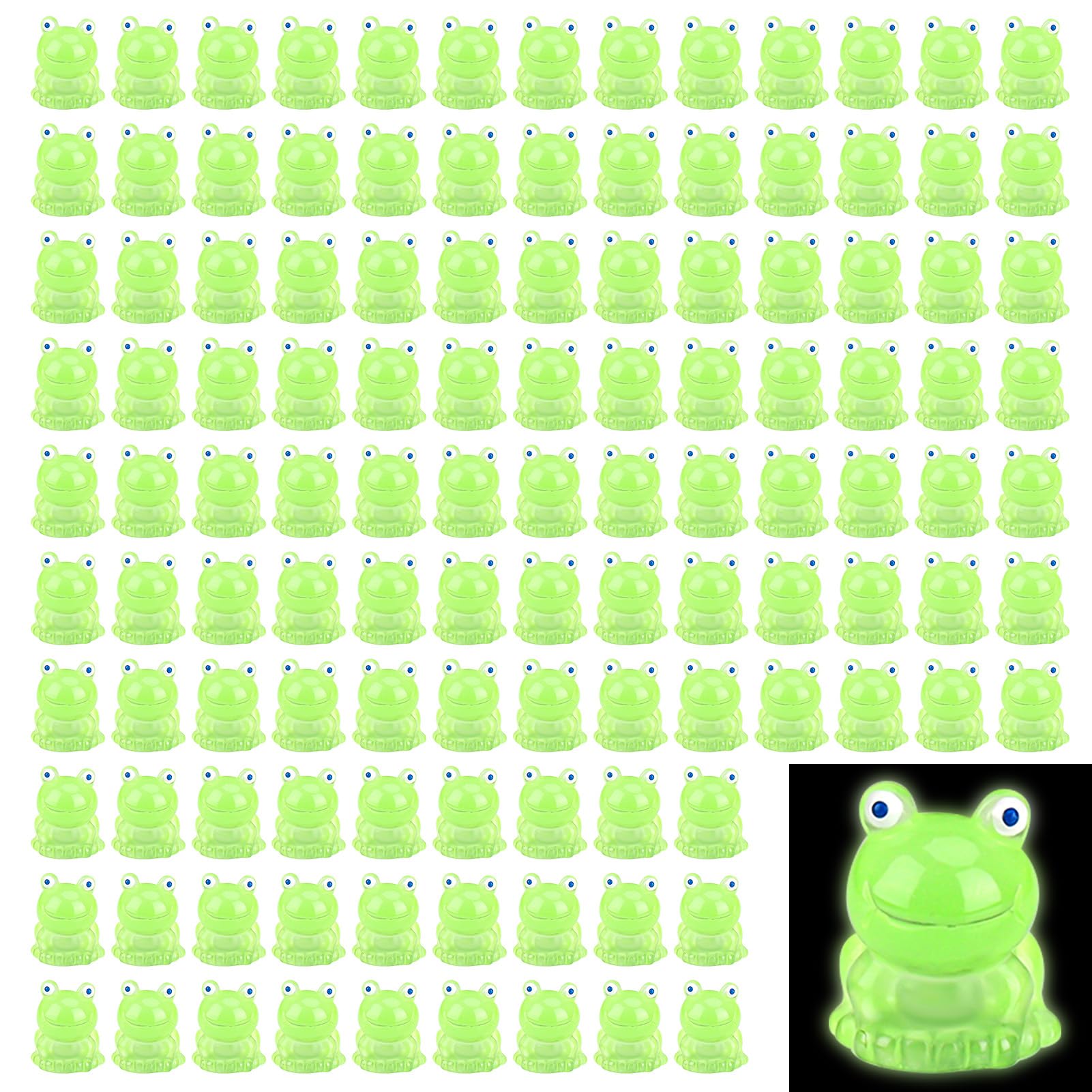120 Pcs Luminous Mini Frogs Figurines Resin Tiny Frog Glow in The Dark Cute Green Frogs Miniature Ornament Charms for Dollhouse Garden Landscape Aquarium Room Crafts Birthday Party Decor