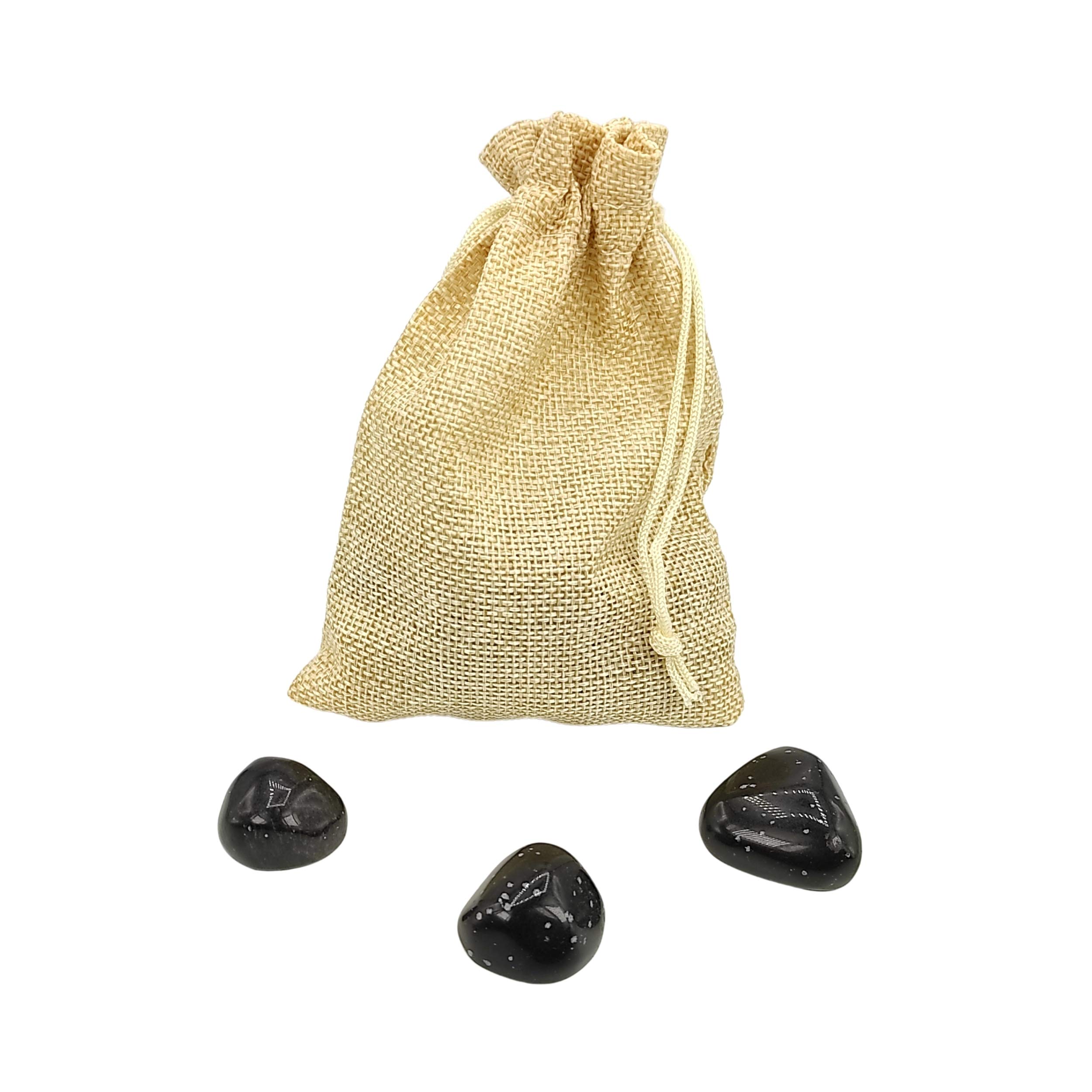 Plus Value Snowflake Obsidian Tumbled Stone Pebbles Reiki Healing Vastu Feng Shui (50grams, Jute Bag)