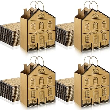 House Shaped Gift Bags Paper Gift Bags with Handles Real Estate Agent Gifts House Shaped Treat Bags Kraft Real Estate Party Bags Gift Wrap Bags for Real Estate Supplies Shopping Business (60 Pieces)
