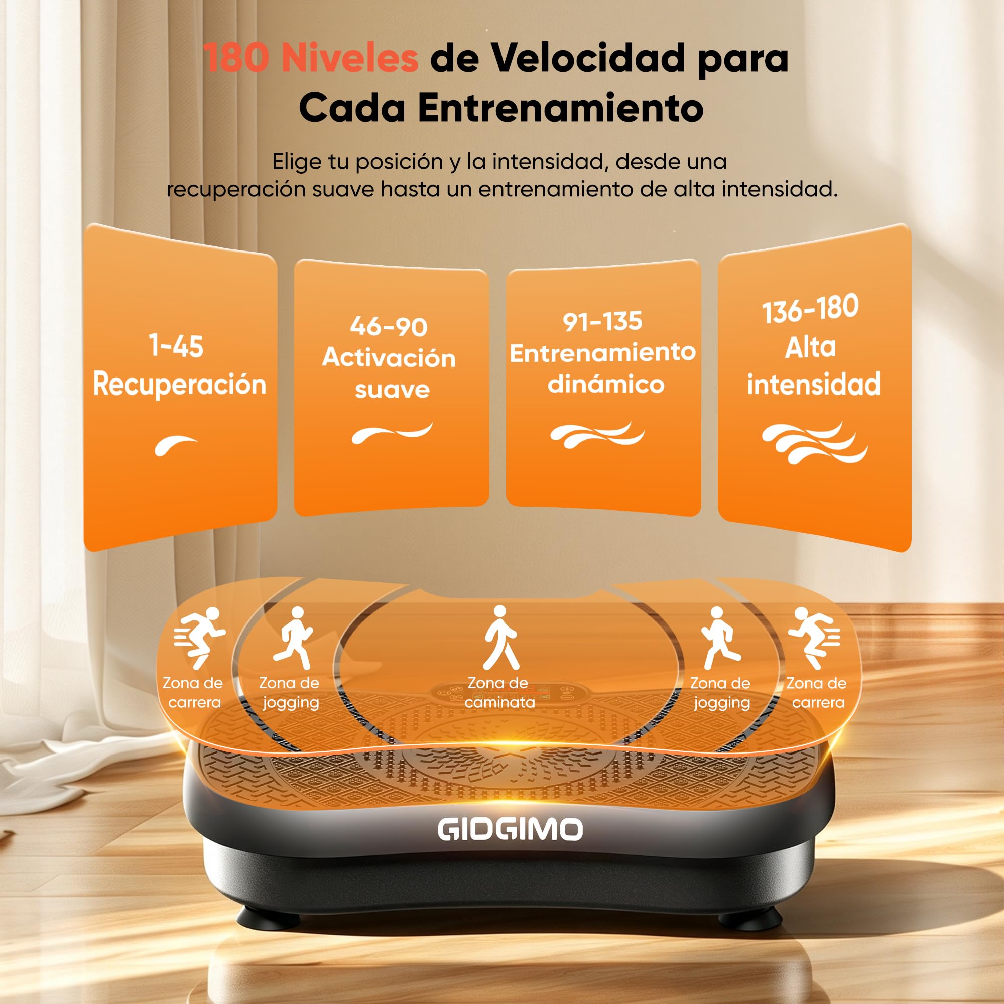 GIDGIMO Plataforma Vibratoria Fitness, Máquina de Vibración de Cuerpo Completo para Entrenamiento en Casa, con Música Bluetooth, Mando a Distancia y 5 Bandas de Resistencia