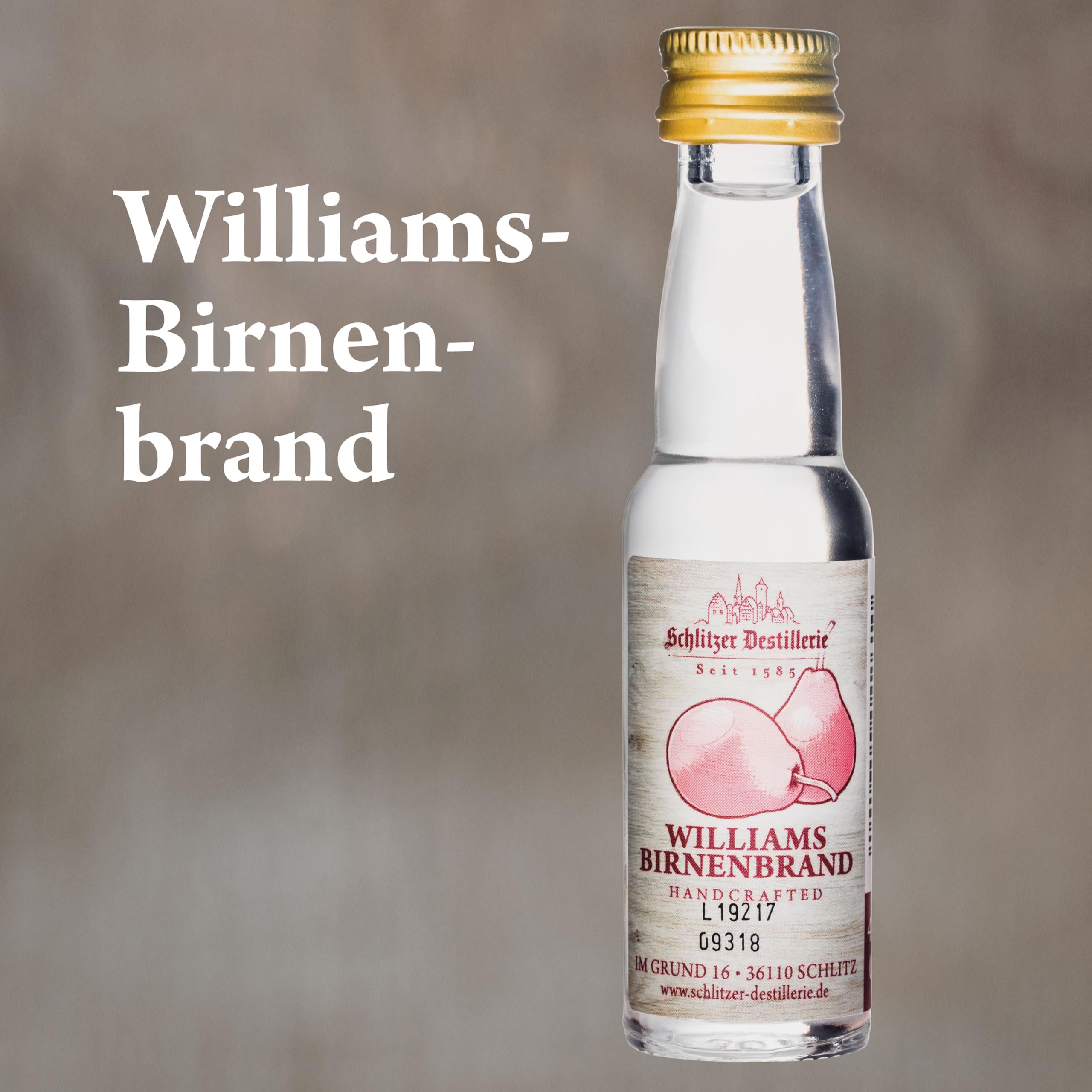 Schlitzer Williams Christ-Birnen-Brand Minis 40% vol. (25x 0,02 l) – Hochwertiger Obstbrand aus vollreifen Williams-Christ-Birnen, fruchtig & mild, ideal als Digestif, Geschenk oder für unterwegs