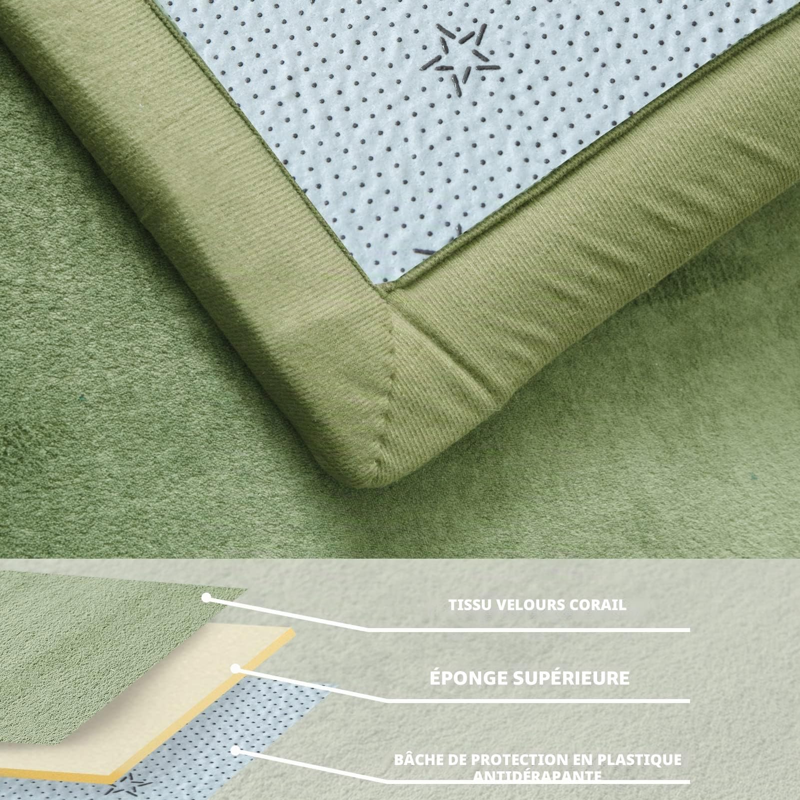 BYBYME Tapis en velours, corail épais, extra épais, 3 cm, antidérapant, pour enfants et bébés, tapis d'éveil doux (vert clair, 200 × 200 cm)