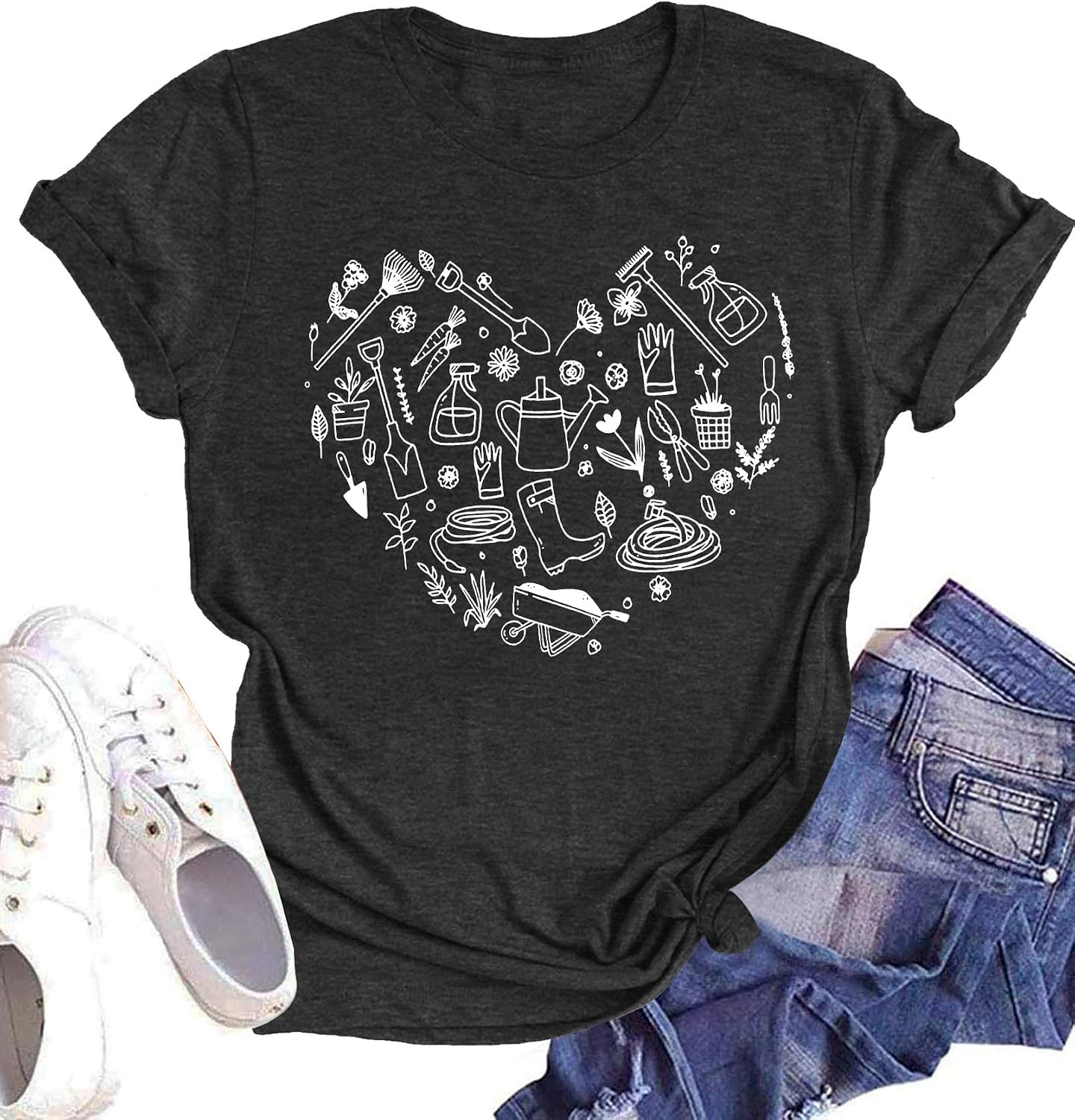 Garden Shirts for Women Plant Love Heart Graphic Shirt Farmer Short Sleeve Gardener Gift Plant Tee Tops