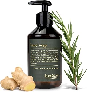Jean & Len Hand Wash Rosemary & Ginger, Christmas Edition, 250 ml | Clean distressed hands - ideal as a gift, liquid soap in refillable pump bottle, without parabens & silicones