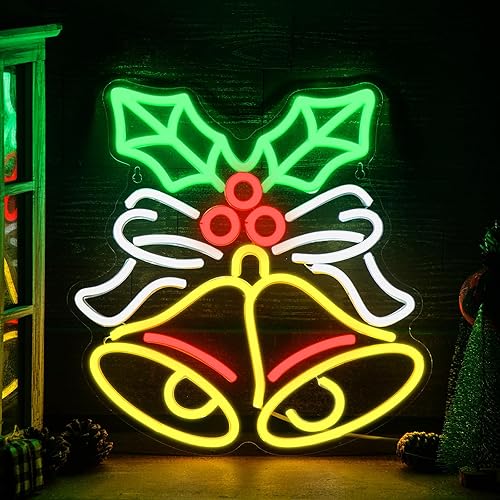Campanas de Navidad, luces de neón, luces LED de Navidad, decoraciones de Navidad, letreros iluminados para Navidad, Año Nuevo, decoración del