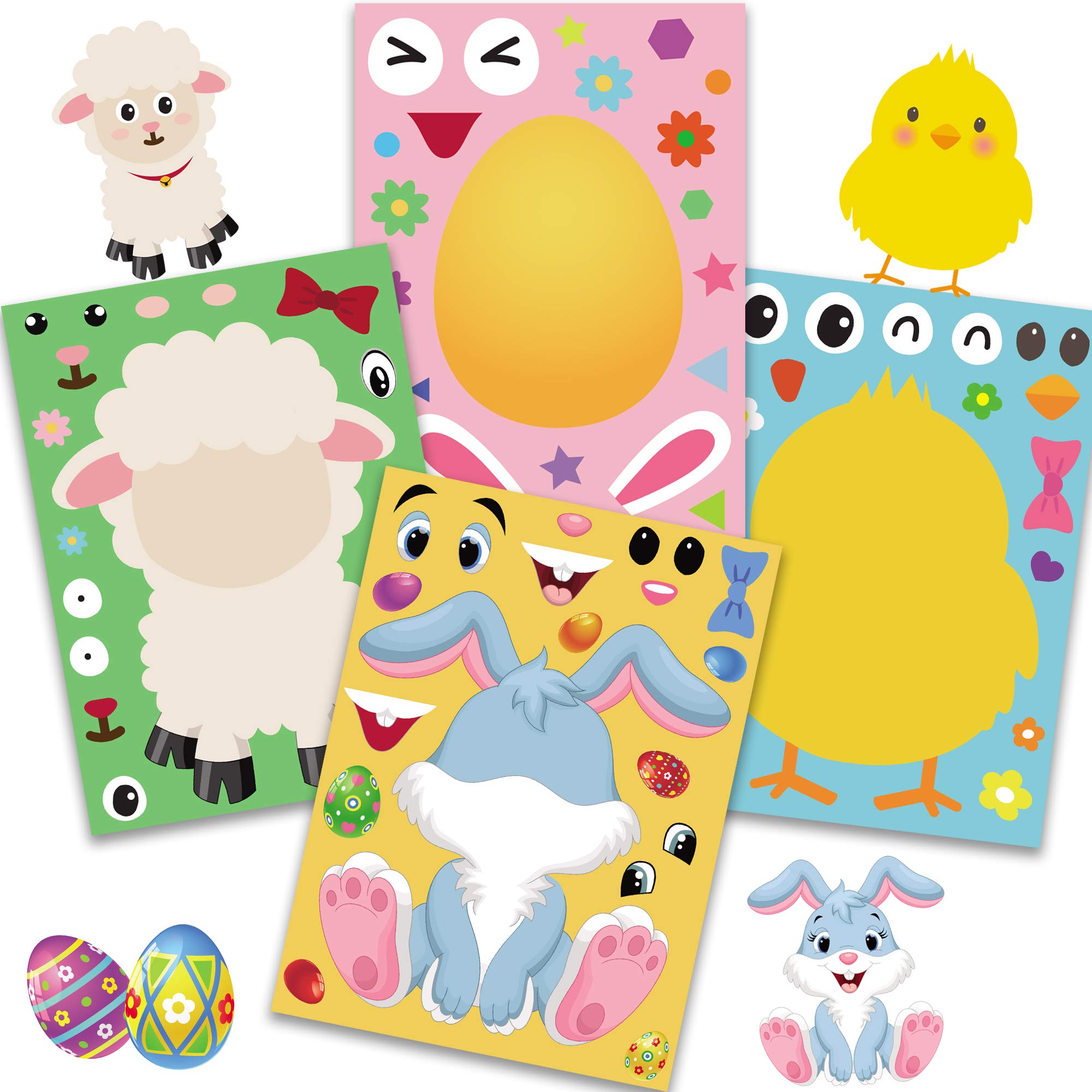 Happy Storm Easter Stickers for Kids Make Your Own Easter Stickers Easter Games for Kids DIY Make a Face Sticker Sheets Easter Eggs Bunny Sheep Stickers for School Classroom Activities