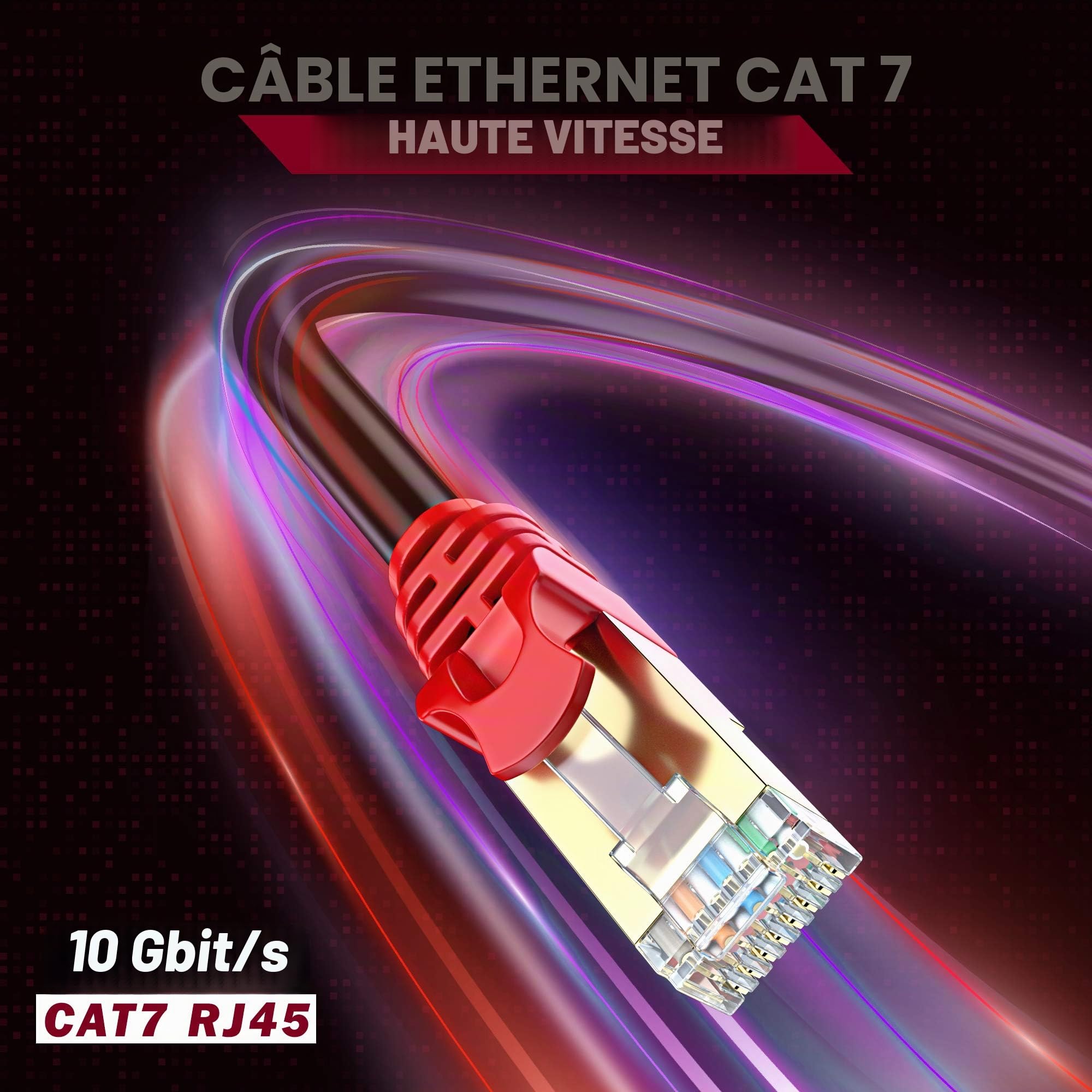 MutecPower 75m CAT7 Câble réseau Ethernet RJ45 - application exterieur, imperméable - SSTP - 600 Mhz - Noir 75 mètres avec attaches et pinces