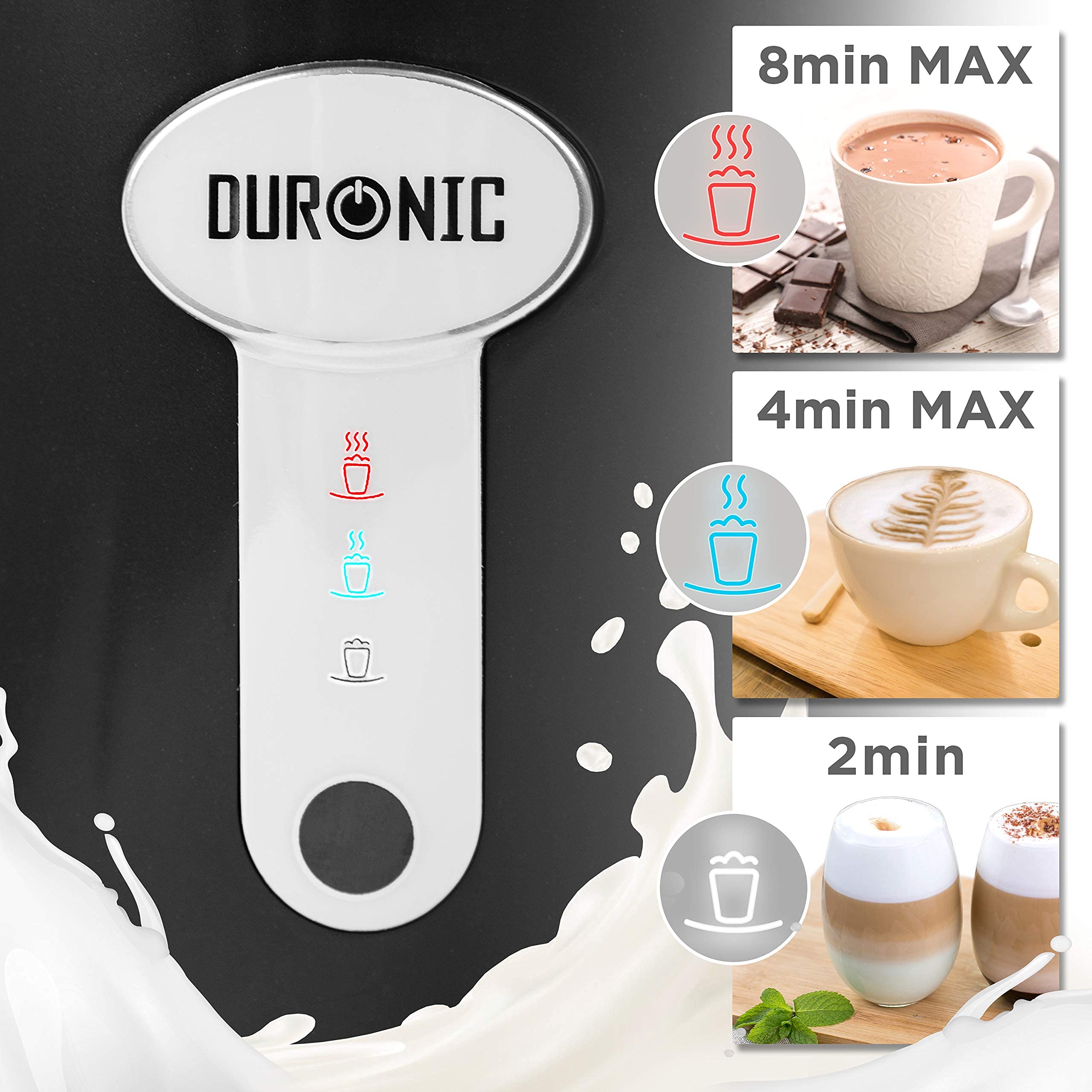 Duronic MF500 BK Montalatte elettrico 3 in 1, Schiumalatte automatico 500 ml, Scaldalatte 500W, Facile da usare e pulire, Ideale per caffè, cioccolata calda, cappuccino, latte, Nero