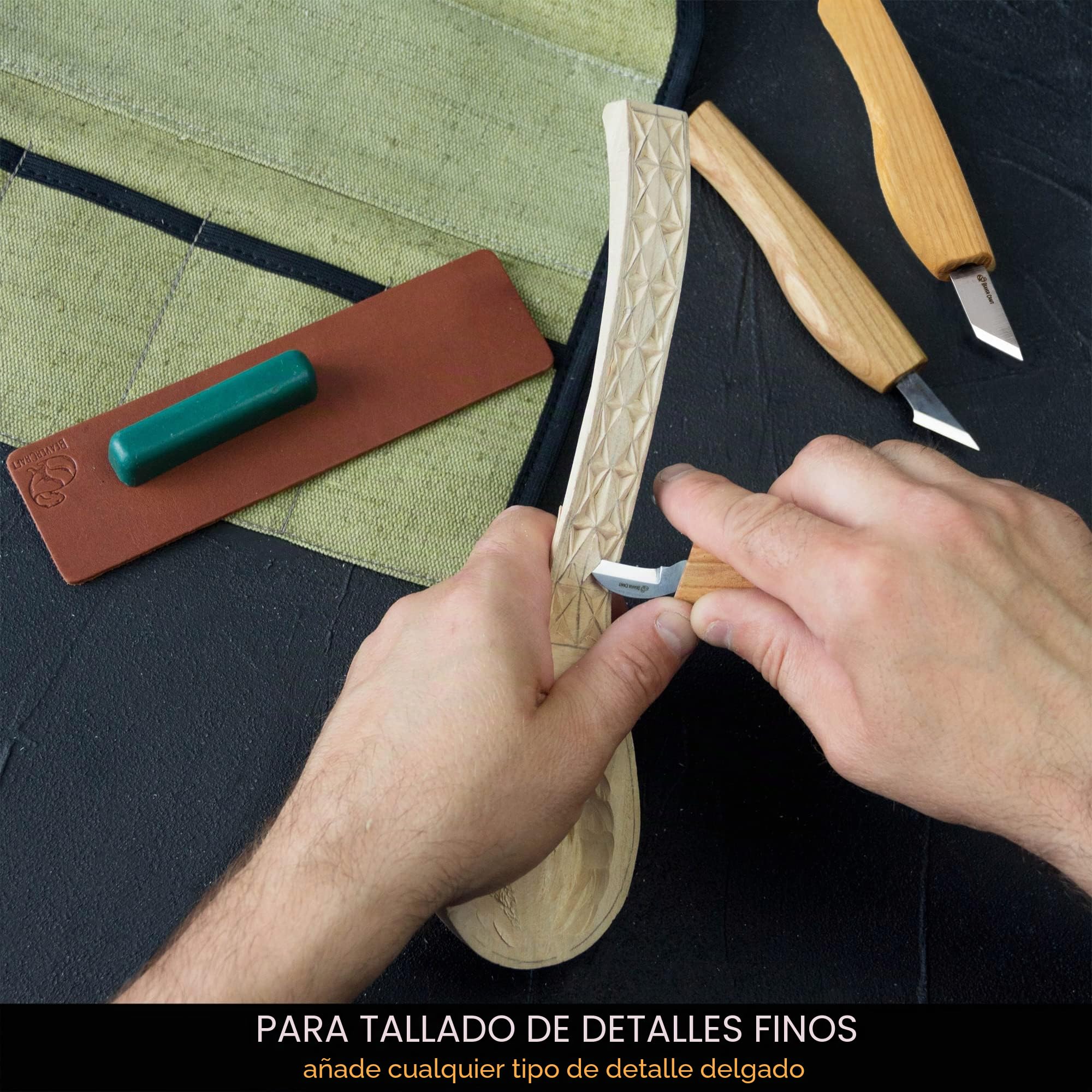 BeaverCraft Kit Cuchillos Tallado Madera S55 – Set Whittling para Principiantes con Cuchillos Detalle Chip y Correa de Cuero, Herramientas Whittling, Pasatiempos para Hombres