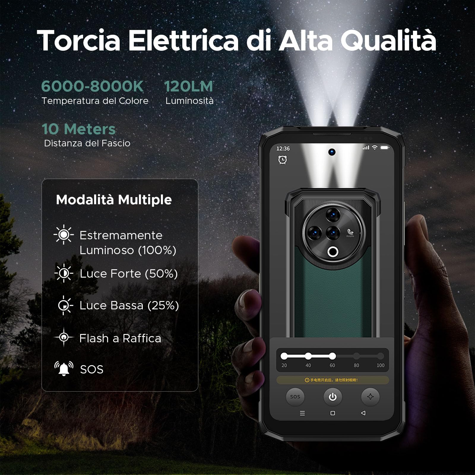 DOOGEE Fire 6 Power Rugged Smartphone Android 14, 20GB RAM + 256GB ROM Telefono Indistruttibile, 15500mAh Batteria, 120LM Torcia, 6.56" Display Smartphone Rugged, 18W OTG, NFC/Face ID/IP68/50MP/GPS