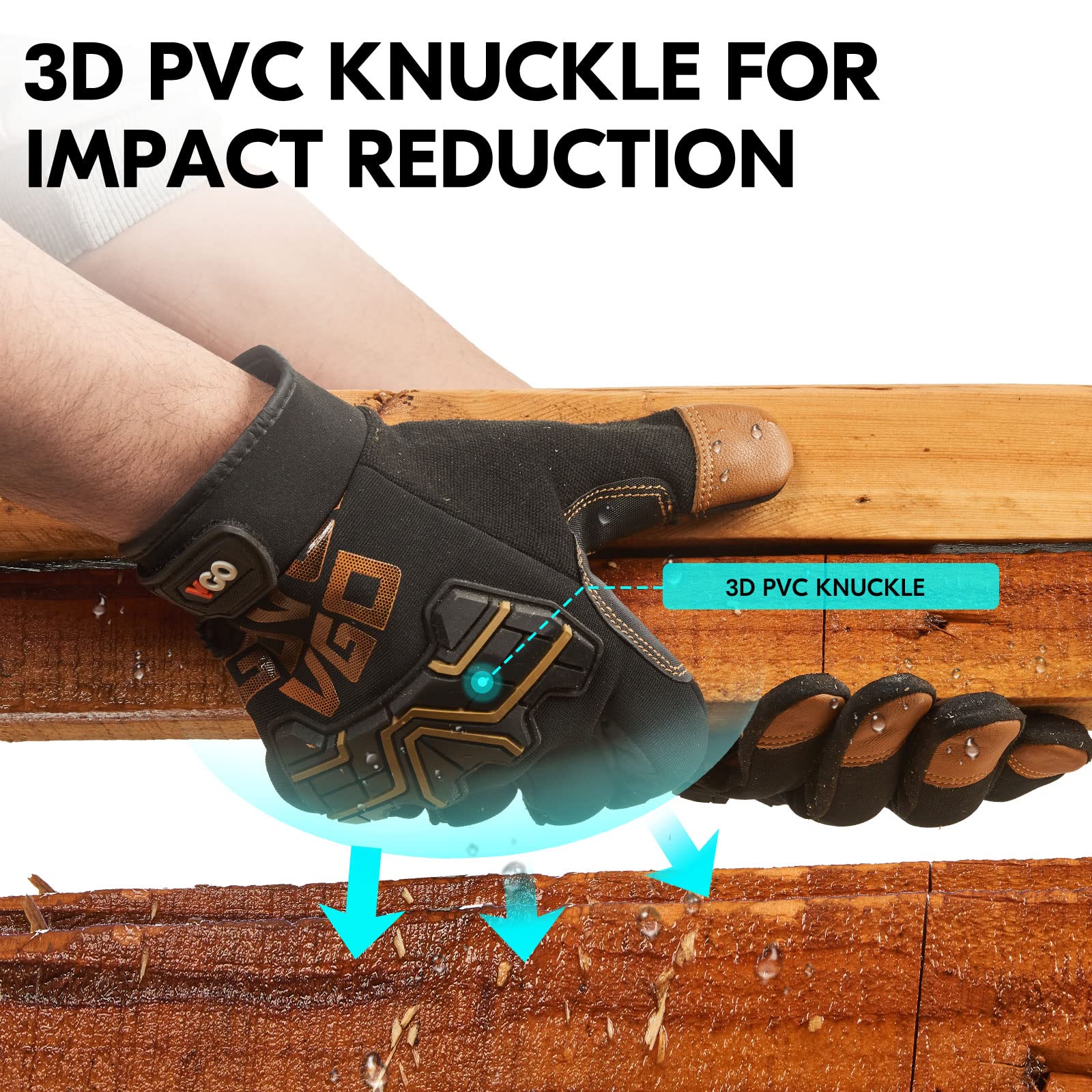 Vgo... Work Gloves Men Touchscreen Anti Impact,Utility Gloves in Goat Leather for Warehouse Mechanics Carpenter, 1 pair (XL,Brown,GA9617) — view 3