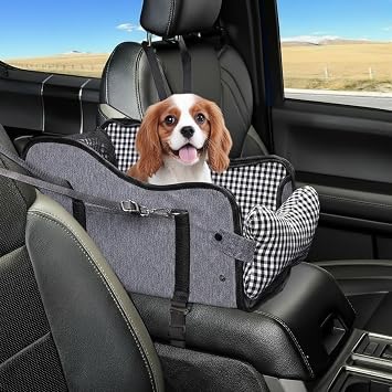 Center Console Dog Car Seat with Breathable Mesh Cover, Pet Puppy Car Seat, Middle Console Dog Armrest Booster Seat with Ventilated Mesh for Small Dogs&Cats,16.5*9.8*9