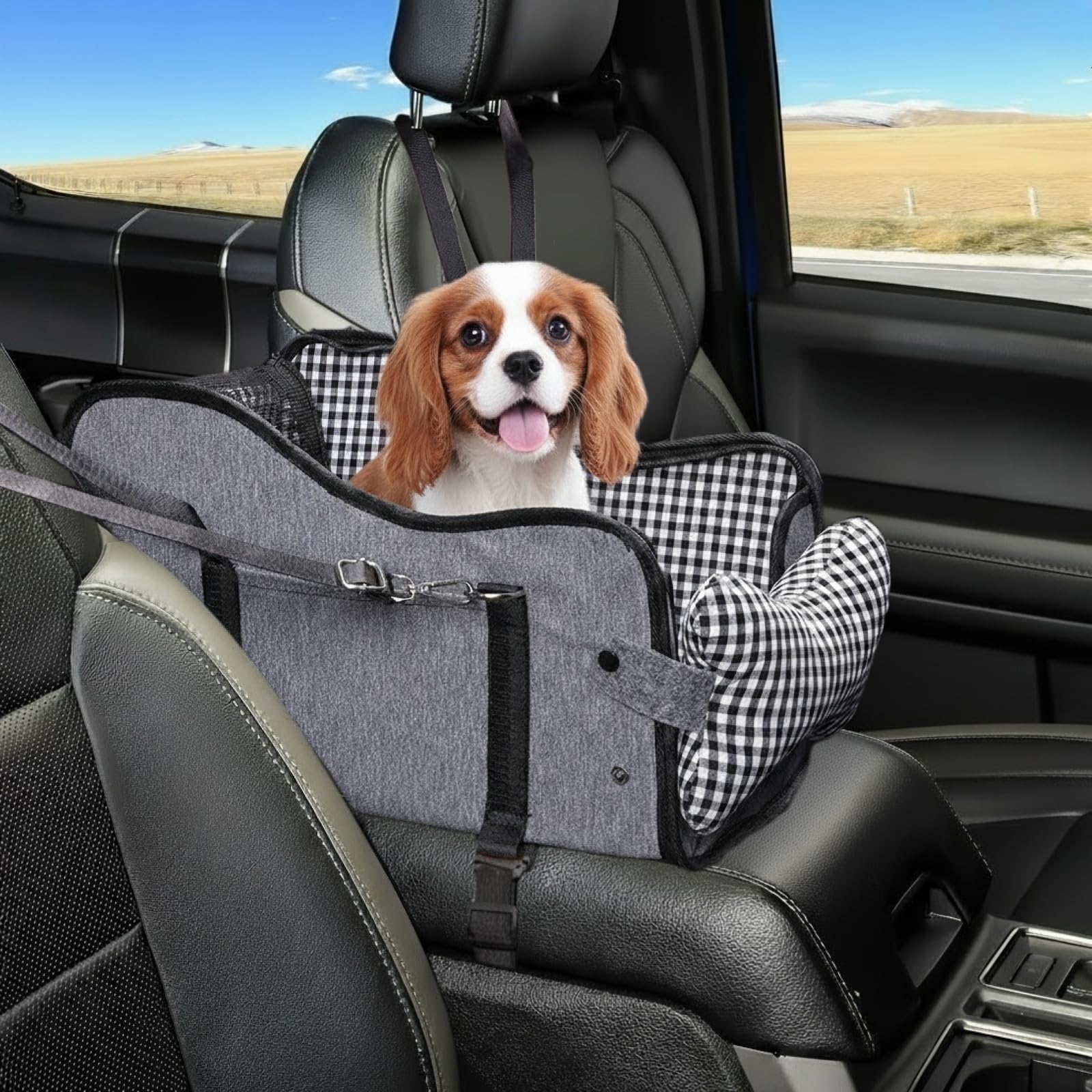 Center Console Dog Car Seat,Pet Puppy Car Seat,Middle Console Dog Armrest Booster Seat for Small Dogs;Cats 42 * 25 * 23 (Gray)