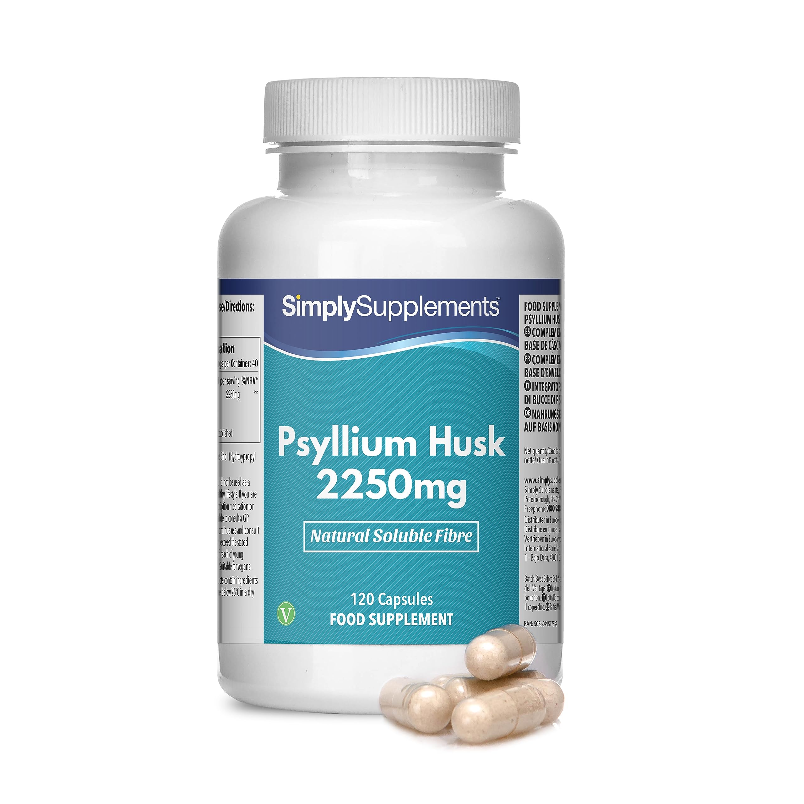 Pure Psyllium Husk Capsules | Supports Digestive Health & Fibre Intake | 120 Capsules = 40 Days Supply | Manufactured in The UK in Accordance with GMP Standards