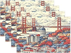 xigua San Francisco Landmarks Placemats Set of 4 for Dining Kitchen Party Decoration, Heat-Resistant Non-Slip Washable Place Mats for Coffee Bar Accessories