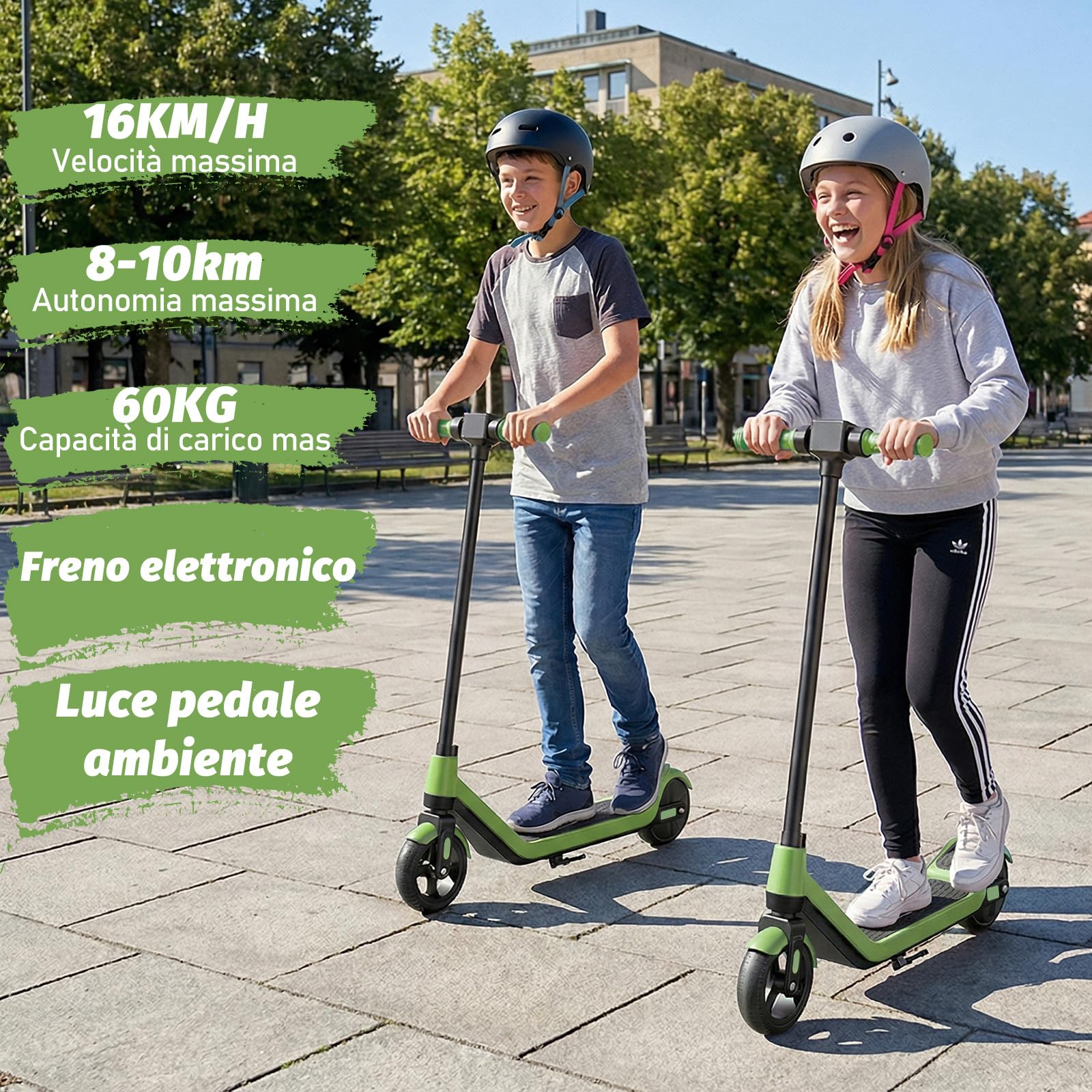 TODIMART T1 Monopattino Elettrico Bambini 6-12 Anni, 3 Velocità 6/10/16 KM/H, Freno Elettronico, Display a LED, Luci LED Colorate, E Scooter per Bambini e Bambine