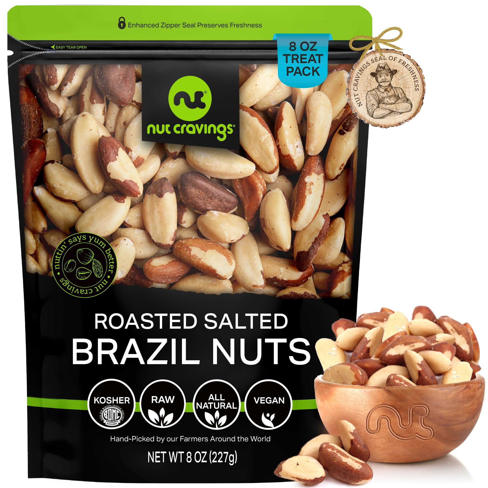 NUT CRAVINGS - Brazil Nuts Roasted & Salted - No Shell, Whole (8oz - 1 Pack) Bulk Nuts Packed Fresh in Resealable Bag - Healthy Protein Food Snack, Food Assortments