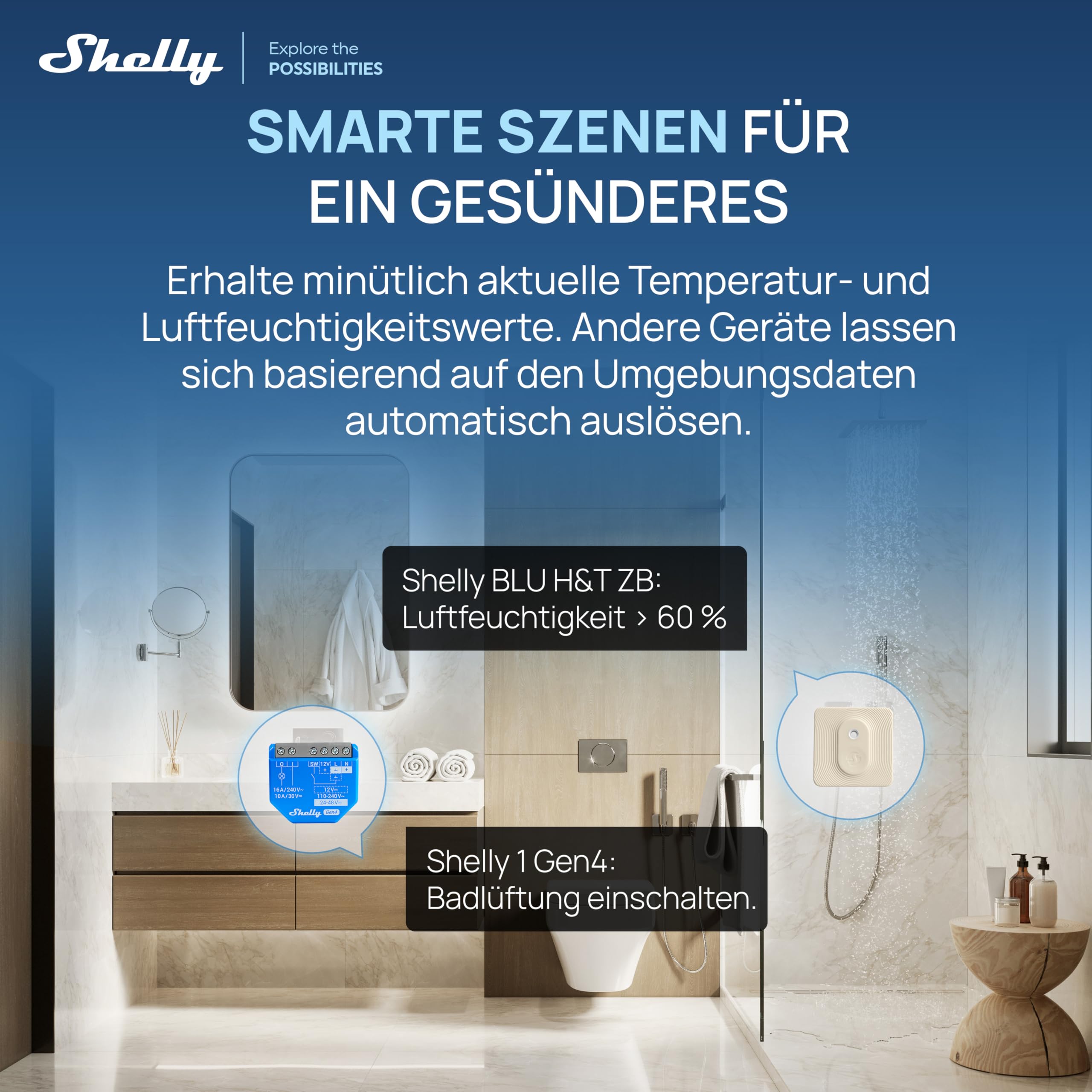 Shelly BLU H&T ZB Elfenbein - Bluetooth & Zigbee Temperatur- und Luftfeuchtigkeitssensor, IP54, Smart Home, Lange Batterielebensdauer, Verschlüsselung, Fernüberwachung, Kabellos, Gateway Erforderlich
