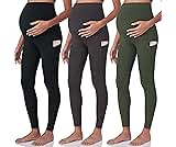 POSHDIVAH 3 Pack Women's Maternity Workout Leggings Over The Belly Pregnancy Yoga Pants with Pockets