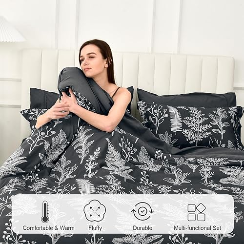 Miniatura 2 de PHF Juego de edredón de 7 piezas, edredón ultrasuave en una bolsa, juego de sábanas y edredón botánico reversible, incluye edredón, fundas de