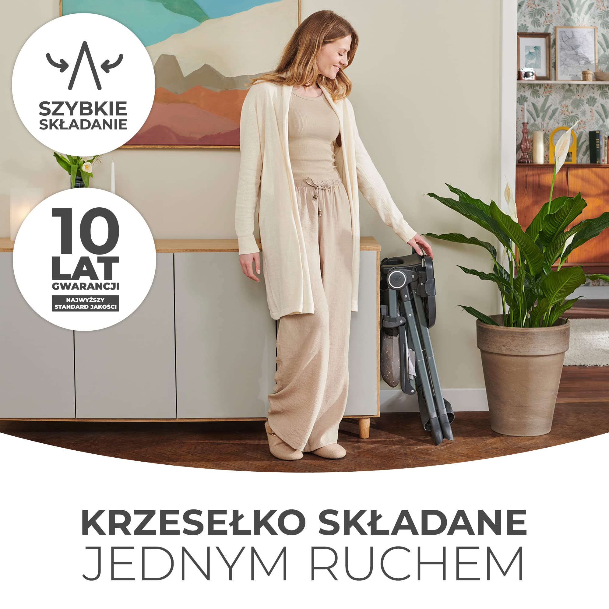 Kinderkraft FOLDEE Krzesełko do karmienia, Krzesełko dla dzieci, Składane do kompaktowych rozmiarów, Regulowane oparcie i podnóżek, Tacka i koszyk w zestawie, od 6 miesięcy, Zielone