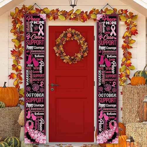 Miniatura 3 de Decoraciones de concientización sobre el cáncer de mama, pancarta para porche al aire libre de octubre, cinta rosa, decoración y suministros para