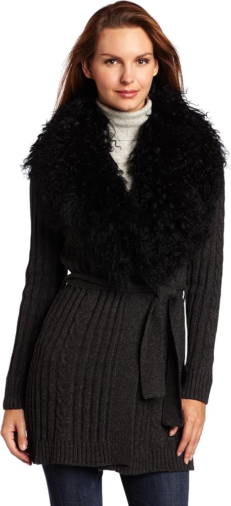 Mongolian fur trim cardigan Clearance