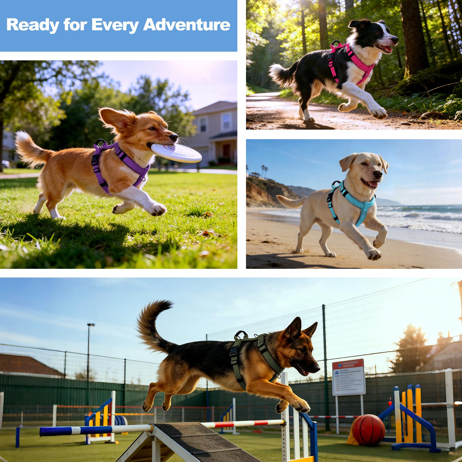 Arnés para perro sin tirones con asa, malla suave acolchada ajustable para perros pequeños, medianos y grandes, arnés reflectante para caminar fácil con clip frontal para entrenamiento, correr
