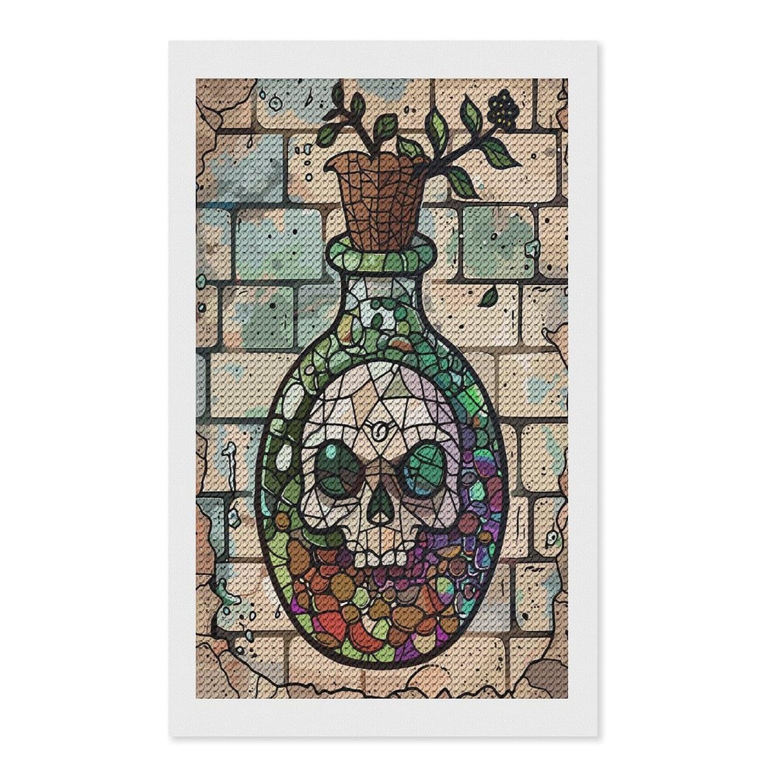 Junmoney Stained Glass Skull Potion Bottle Diamond Art Canvas 12"x20", Easy to Follow Symbols, Finish and Display, Fun Craft Experience, Aesthetic Room Decor