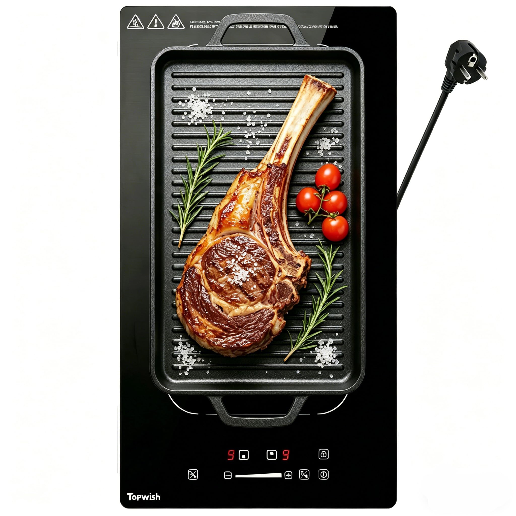 Topwish Plaque Induction 2 feux con zonas flexibles, Placa de inducción 30cm, avec Booster, 9 Niveaux, Minuterie, Sécurité Enfant, Arrêt automatique,Maintien au chaud, 3500W