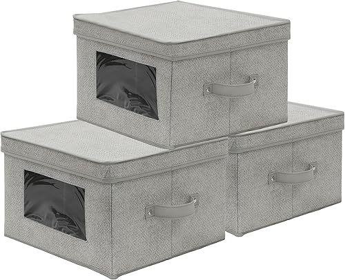 Miniatura 8 de Simple Houseware Contenedor de almacenamiento con ventana transparente, asas y tapa, paquete de 3, color gris