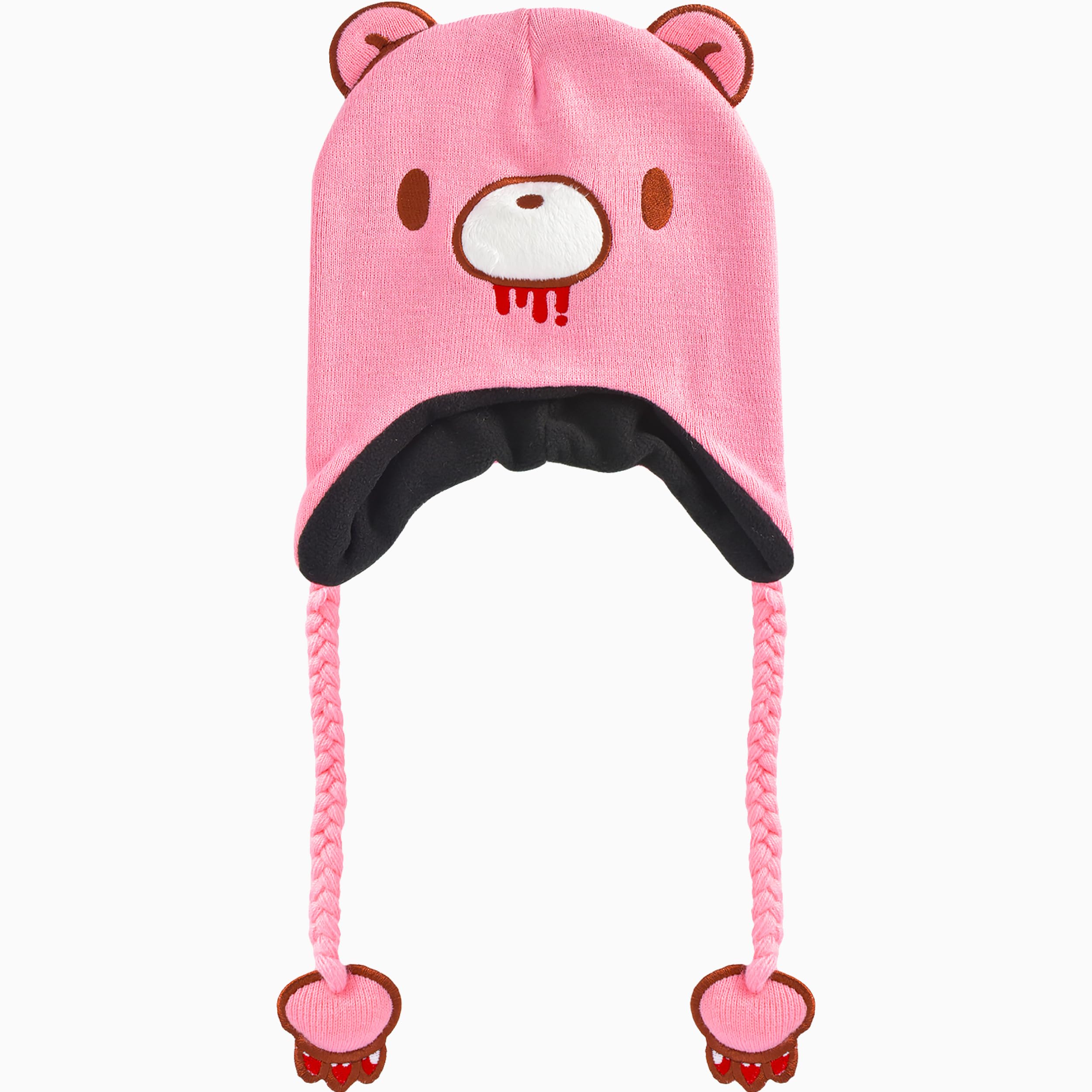 Concept One Gloomy Bear Beanie Hat, Peruvian Winter Knit Cap with 3D Ears and Tassels