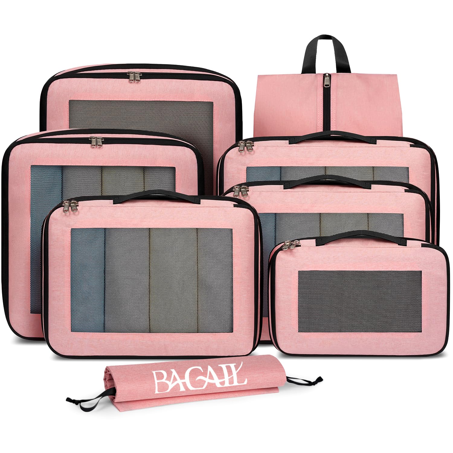 BAGAIL Compression Packing Cubes for Travel Essentials, 8 Set-Pink