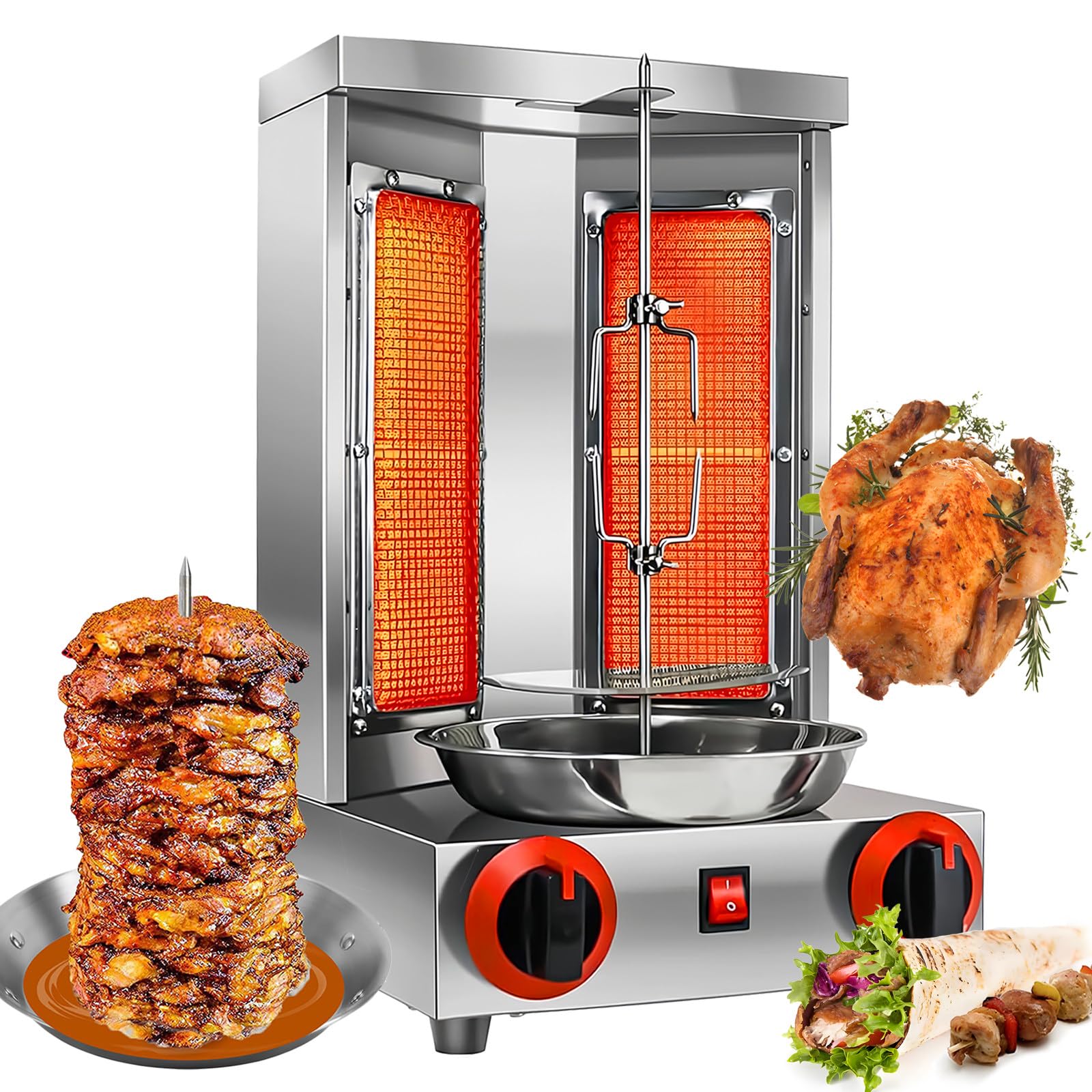 Shawarma gril vertical 300 °C à double brûleur pour une cuisson gyroscopique