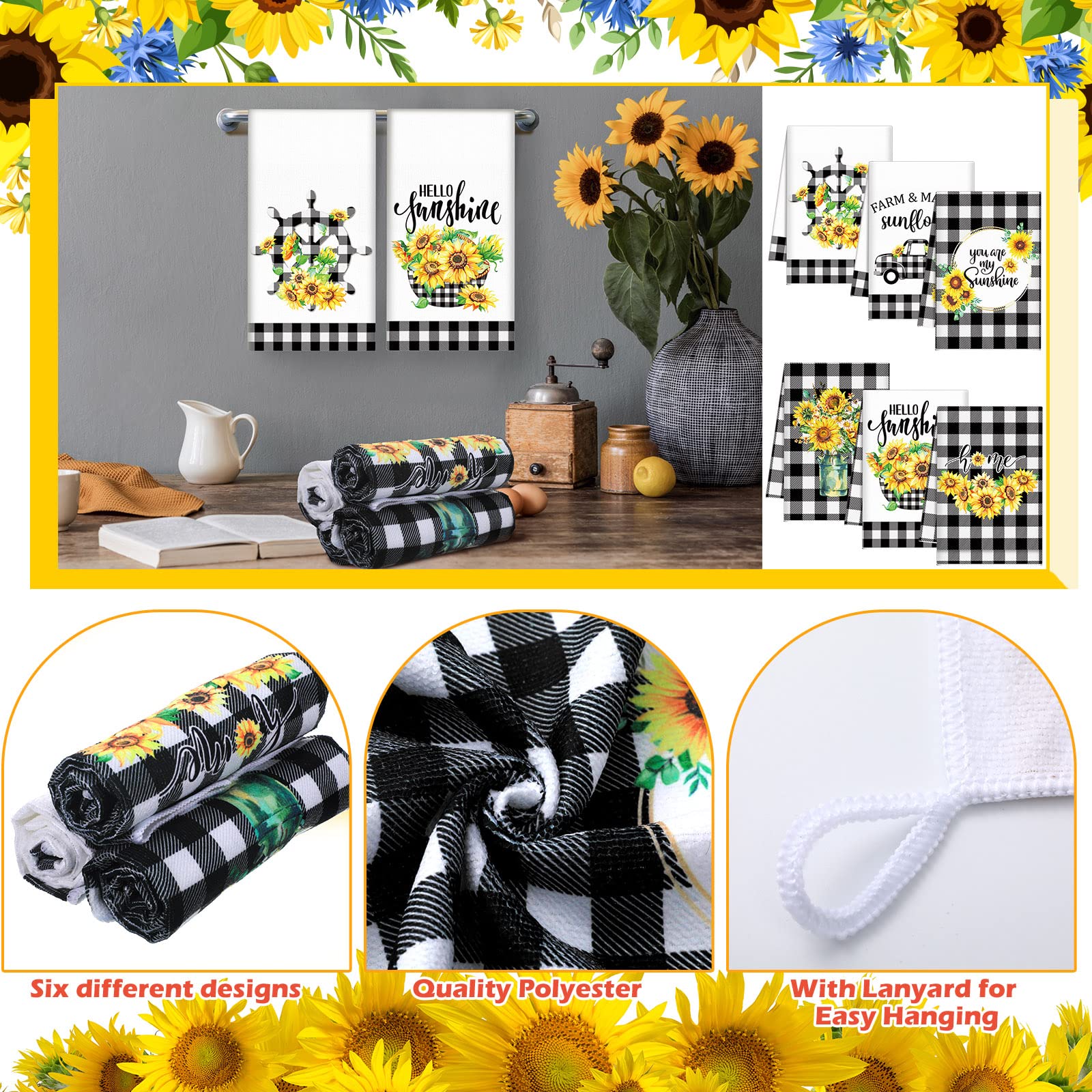 4er-Set Saugstarke Küchentücher – Wiederverwendbare Geschirrtücher In Sonnenblumen-Muster (45x70 Cm)