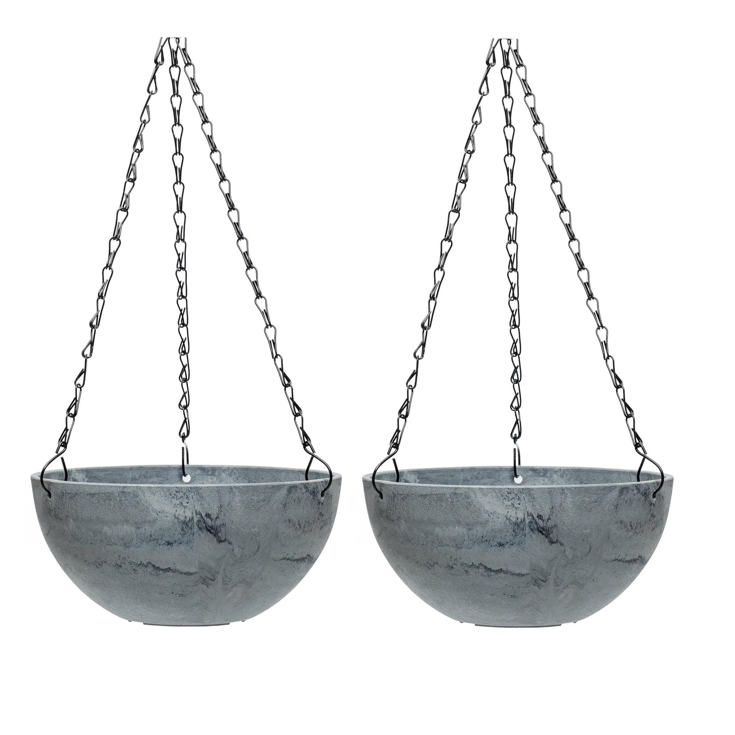 Garden Gear Medium Marble Effect Hanging Basket Durable 25cm Diameter Planter with 3-Way Metal Chain Weather-Resistant for Outdoor Gardens (2)