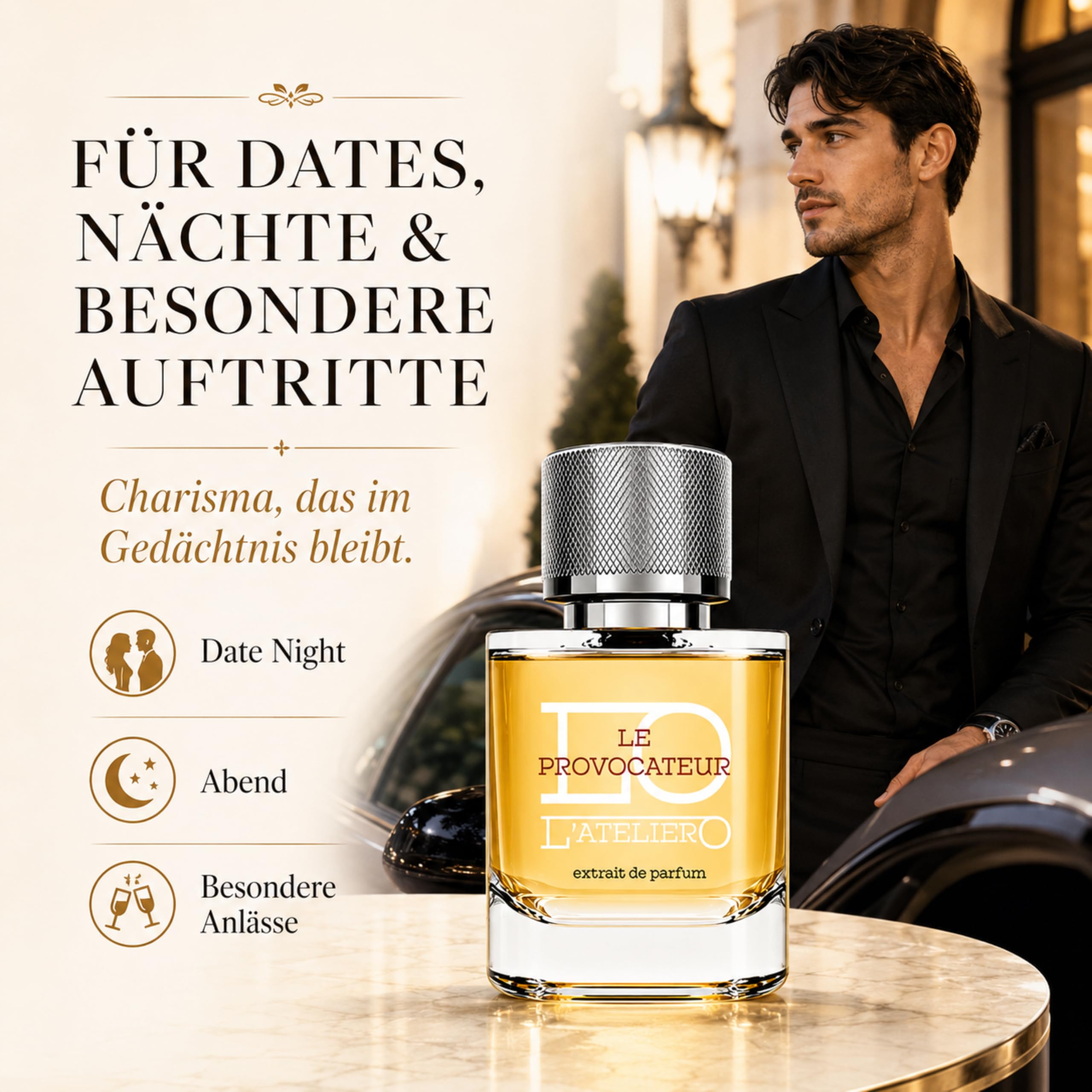 L'ATELIERO - LE PROVOCATEUR - Extrait de Parfum für Männer 50 ml | 25% Parfumöl mit Zimt, Leder und Amber, intensiv würzig süß, frisch und ganzjährig