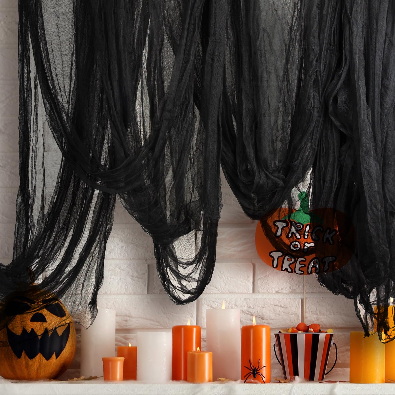 NEBURORA Halloween Creepy Gauze Cloth 85x394inch Large Size Black Scary Spooky Cloth Halloween Party Decorations for Decorating Indoor and Outdoor Haunted House Horror Decorations