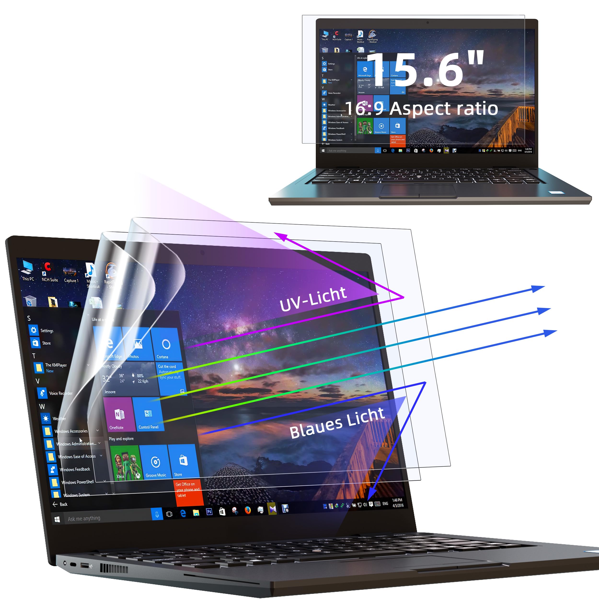 2 Pezzi Pellicola Schermo 15.6 Pollici 16:9, Filtro Anti Luce Blu per Schermo PC Compatibile con HP/Dell/Acer/Lenovo/Thinkpad/ASUS, Screen Protector Laptop Anti Scratch Protezione Degli Occhi