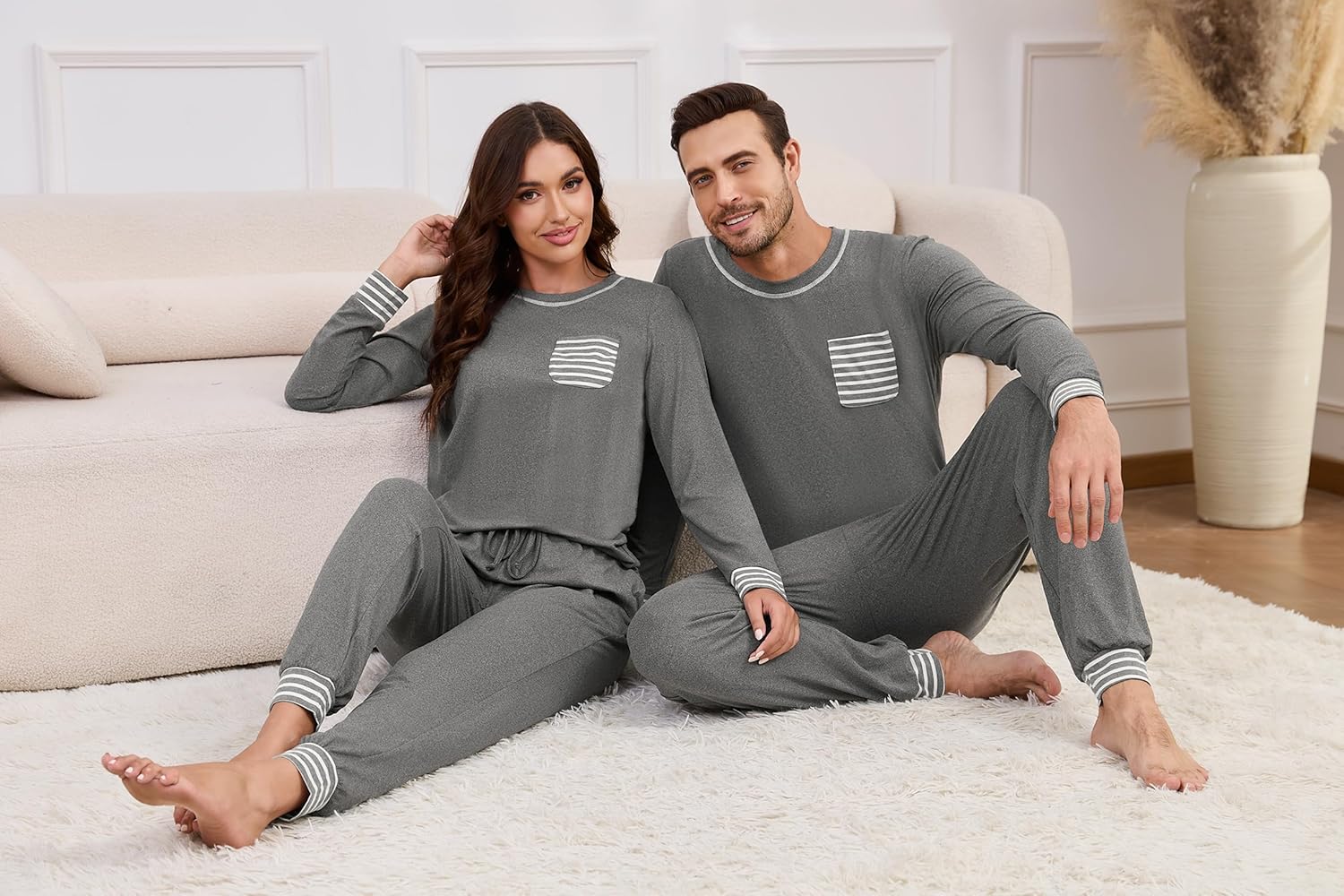 Matching Pajamas for Couples Long Sleeve Pajama Set for Men and Women 2 Piece Cozy Loungewear Set S-XXL - Image 9