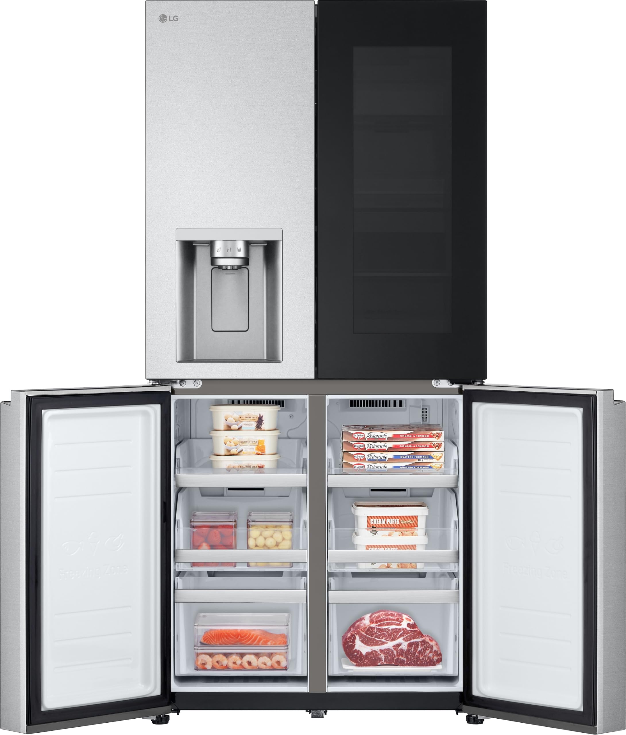 LG GMG861MBAE SLIM Multi-Door Kühlschrank mit Gefrierfach (508 L, Energieklasse E) mit InstaView, Eis- und Wasserspender, UVNano, Total No Frost, Silber