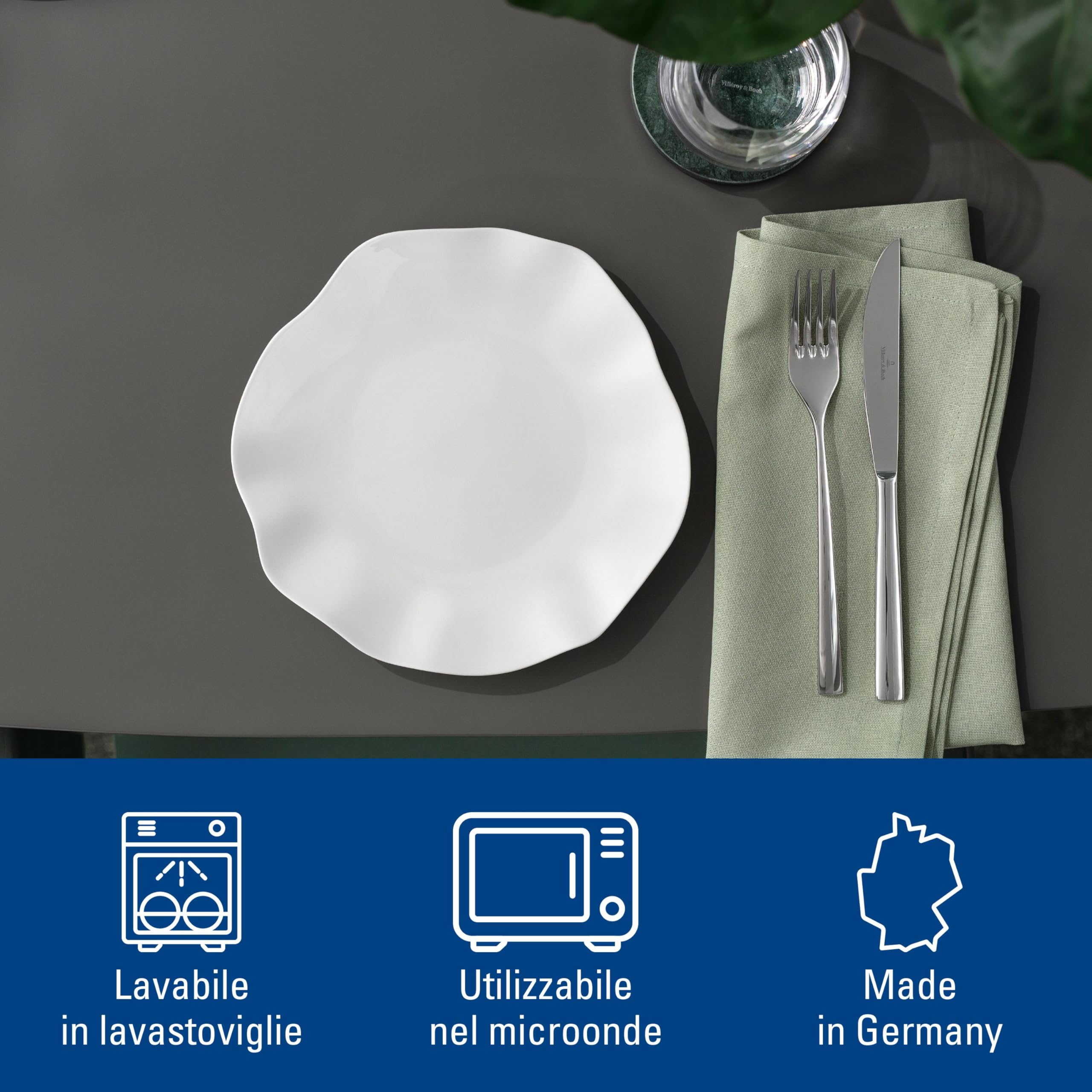 Villeroy & Boch – Pura piatto da dessert/colazione, ca. 22 × 22 × 2,5 cm, bianco puro, lavabile in lavastoviglie e utilizzabile nel microonde, forma fluida, porcellana Premium Bone made in Germany