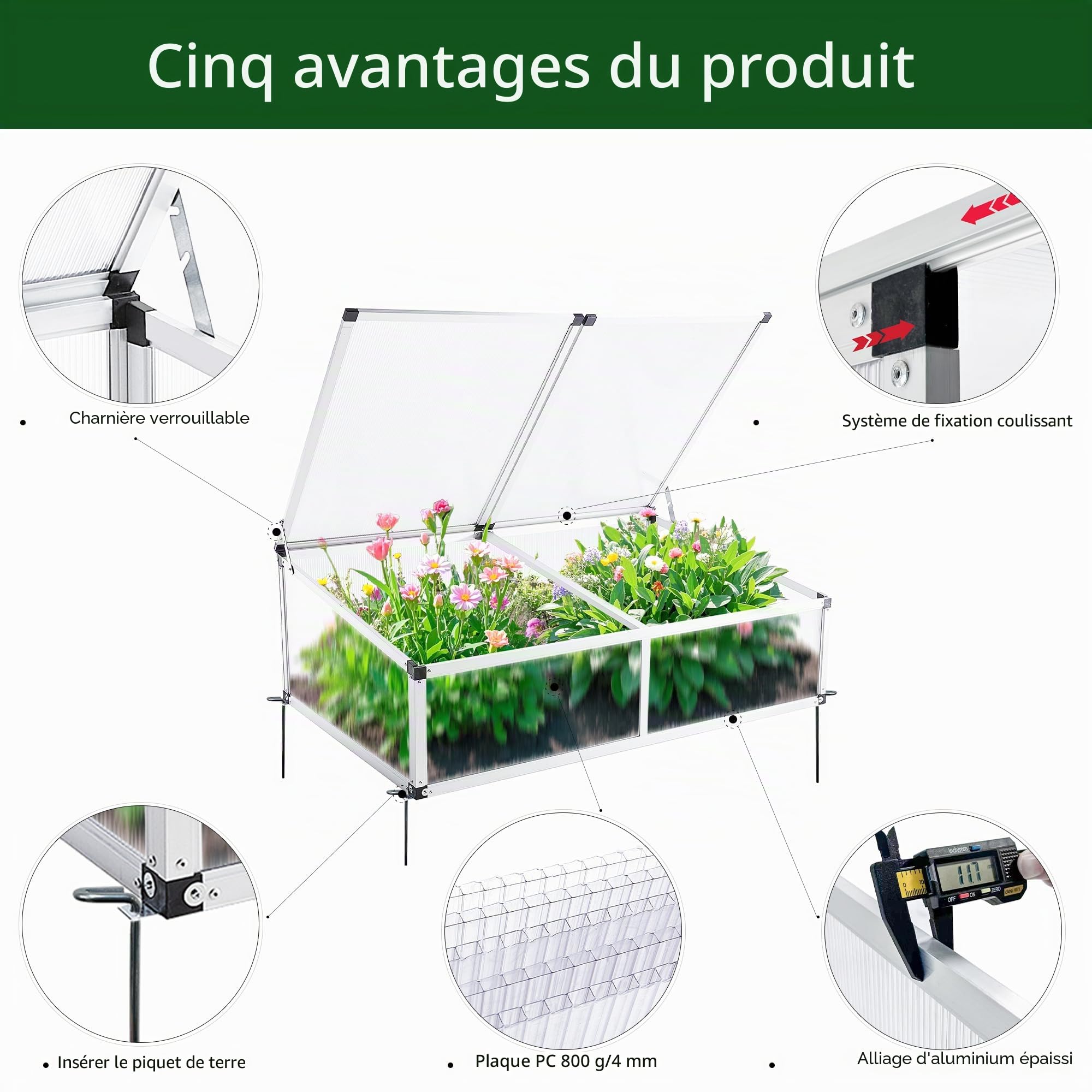Mini serre en aluminium - Protection UV - Translucide - Dimensions (H x l x P) : 115 x 76 x 40 cm - Double toit argenté