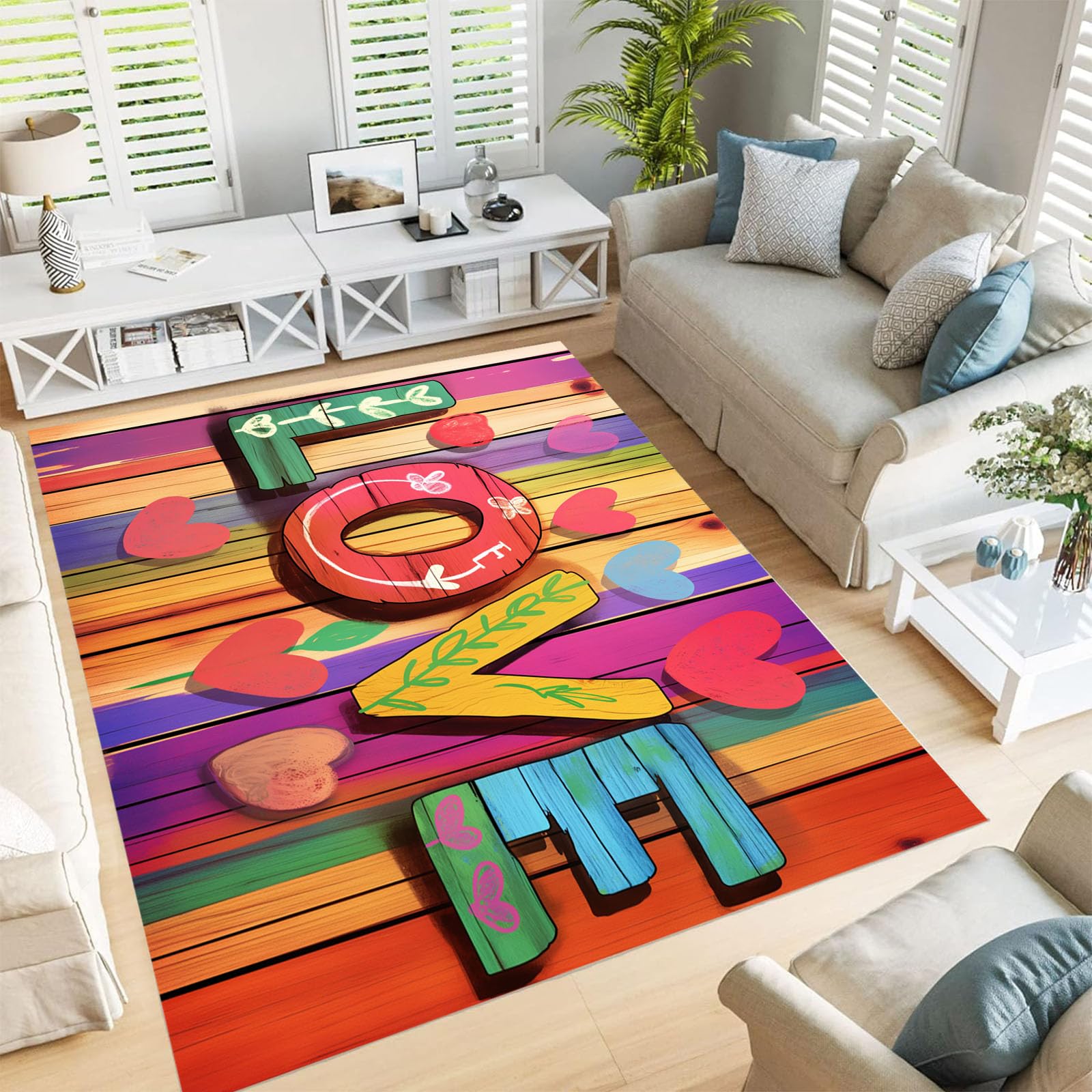 Tapis salon 200x300cm alphabet graffiti coloré à poils courts