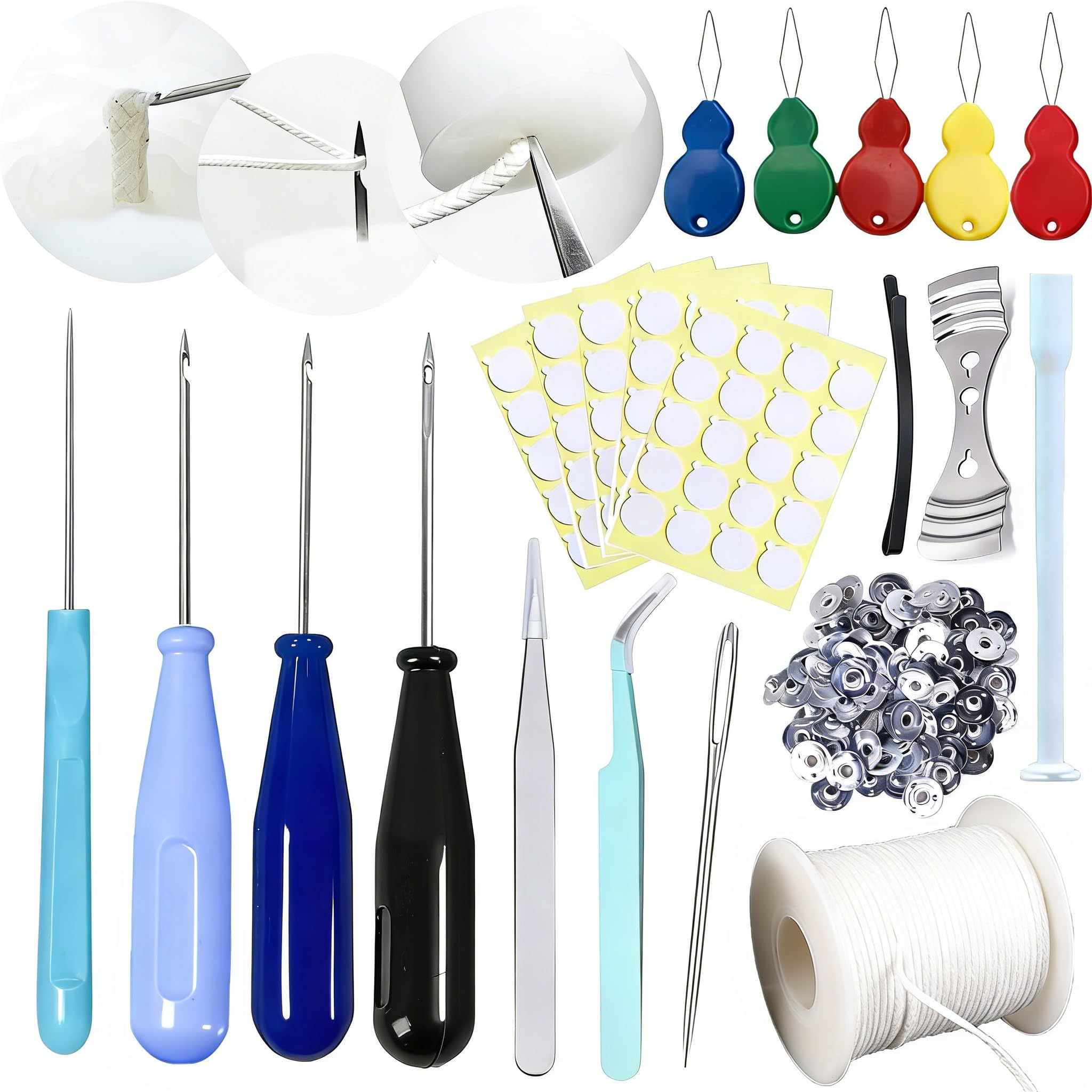 22 PCS Candle Wick Punching Tool Large-Eye Candle Needle Wick Sitting Tool with Hook &amp; Eye Candle Making Kits to Insert Wick in Candle Mold Colored Threader for Candle Wick