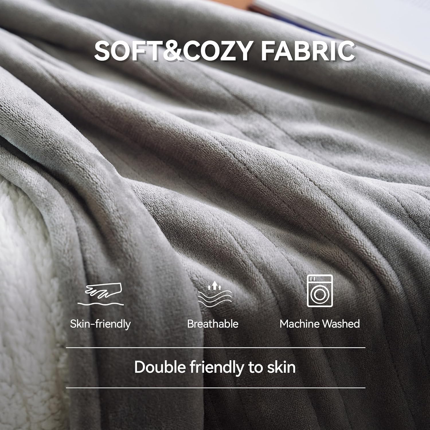 Heated Blanket 50''x60''-Soft and Comfortable Electric Throw,5 Heat Settings and 3H Auto Shut-Off Heating Blanket ETL&FCC Certification Machine Washable (Grey) - Image 5